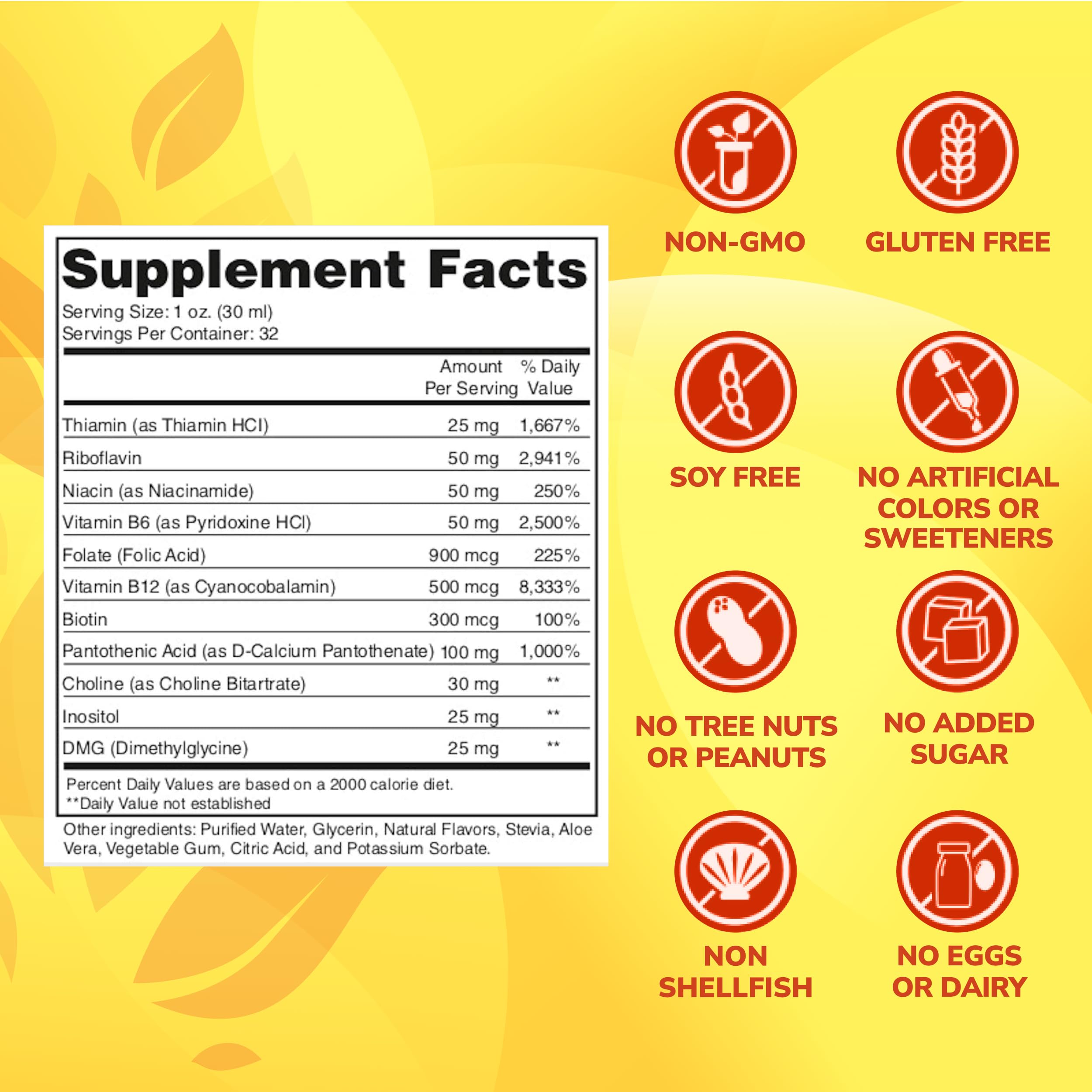 Super B Complex Liquid Vitamin Supplement | 500mg B12 and 50mg B6 | 32oz. | Liquid B-Complex Vitamins Boost Energy, Aid Stress Response | Effective Natural Products