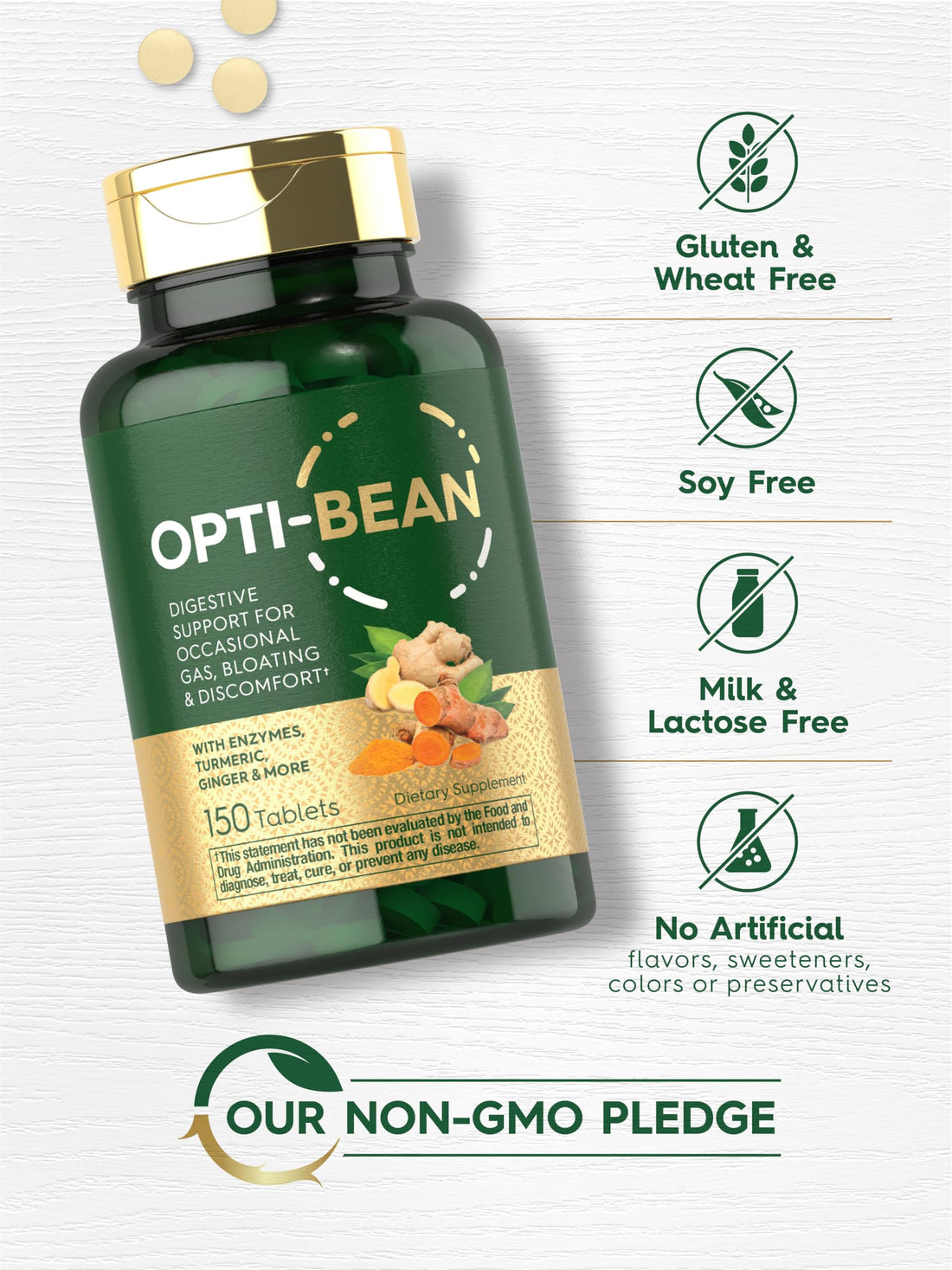 Carlyle Opti-Bean | 150 Tablets | Digestive Support | Gas, Bloating & Discomfort Enzyme Blend | Vegetarian, Non-GMO & Gluten Free Supplement