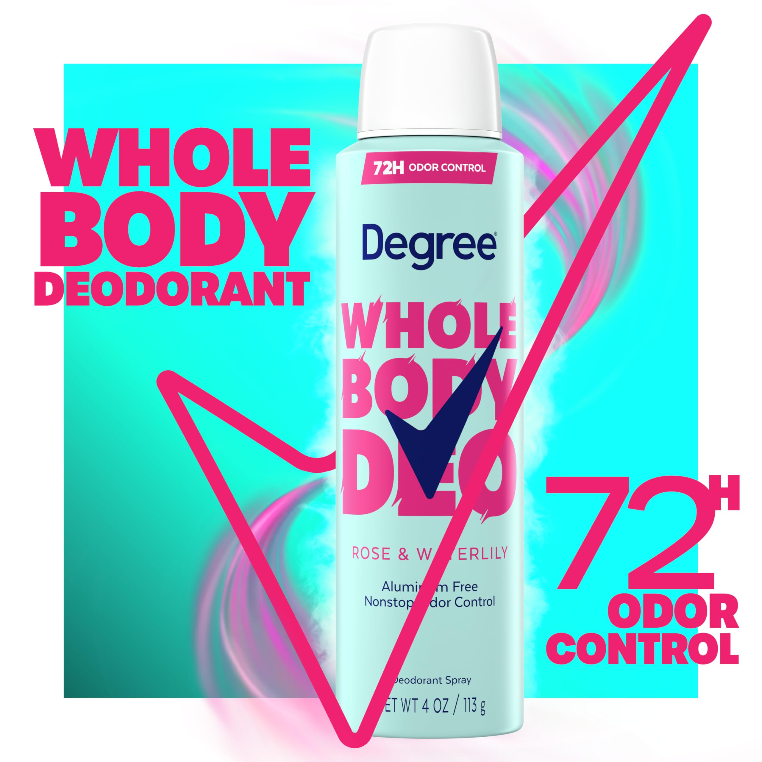 Degree Women Whole Body Deodorant Spray, Rose & Waterlily Scent, Aluminum Free 72H Odor Protection 4 oz