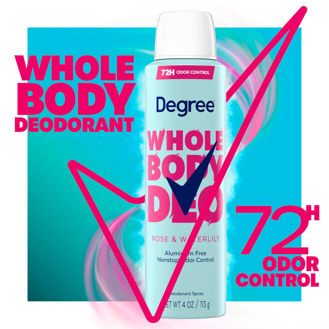 Degree Women Whole Body Deodorant Spray, Rose & Waterlily Scent, Aluminum Free 72H Odor Protection 4 oz