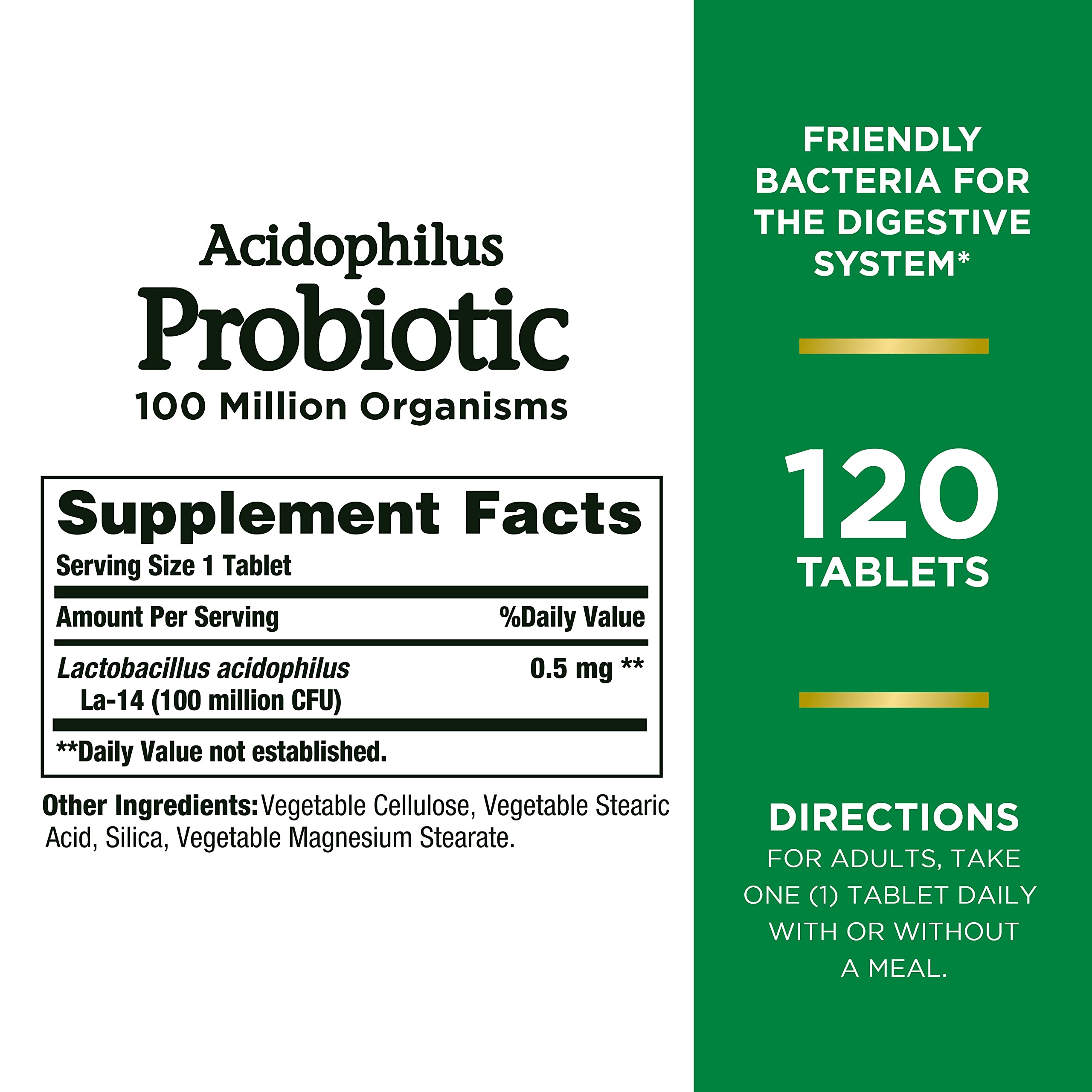 Nature's Bounty Acidophilus Probiotic, Daily Probiotic Supplement, Supports Digestive Health, 1 Pack, 120 Tablets