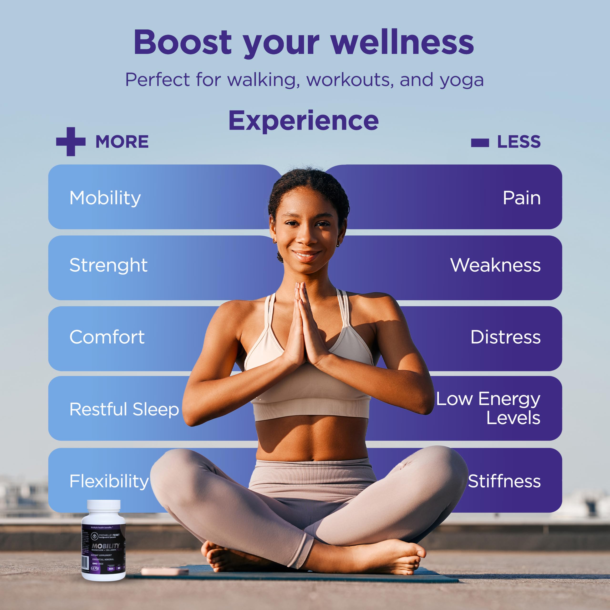 Michelle Peiret Mobility Magnesium + Collagen, Magnesium Citrate with Hyaluronic Acid & Vitamin C for Bone & Muscle Support, 60 Capsules