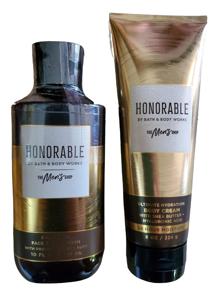 Bath & Body Works Men's Honorable Ultimate Hydration Body Cream and 3-in-1 Hair, Face, Body Body Gel Wash 2 Piece Set