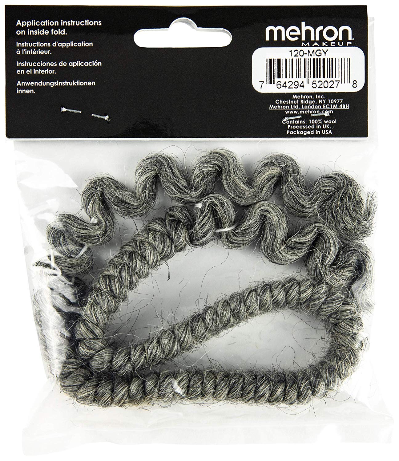 Mehron Crepe Hair 12-inch Braid (Medium Grey)