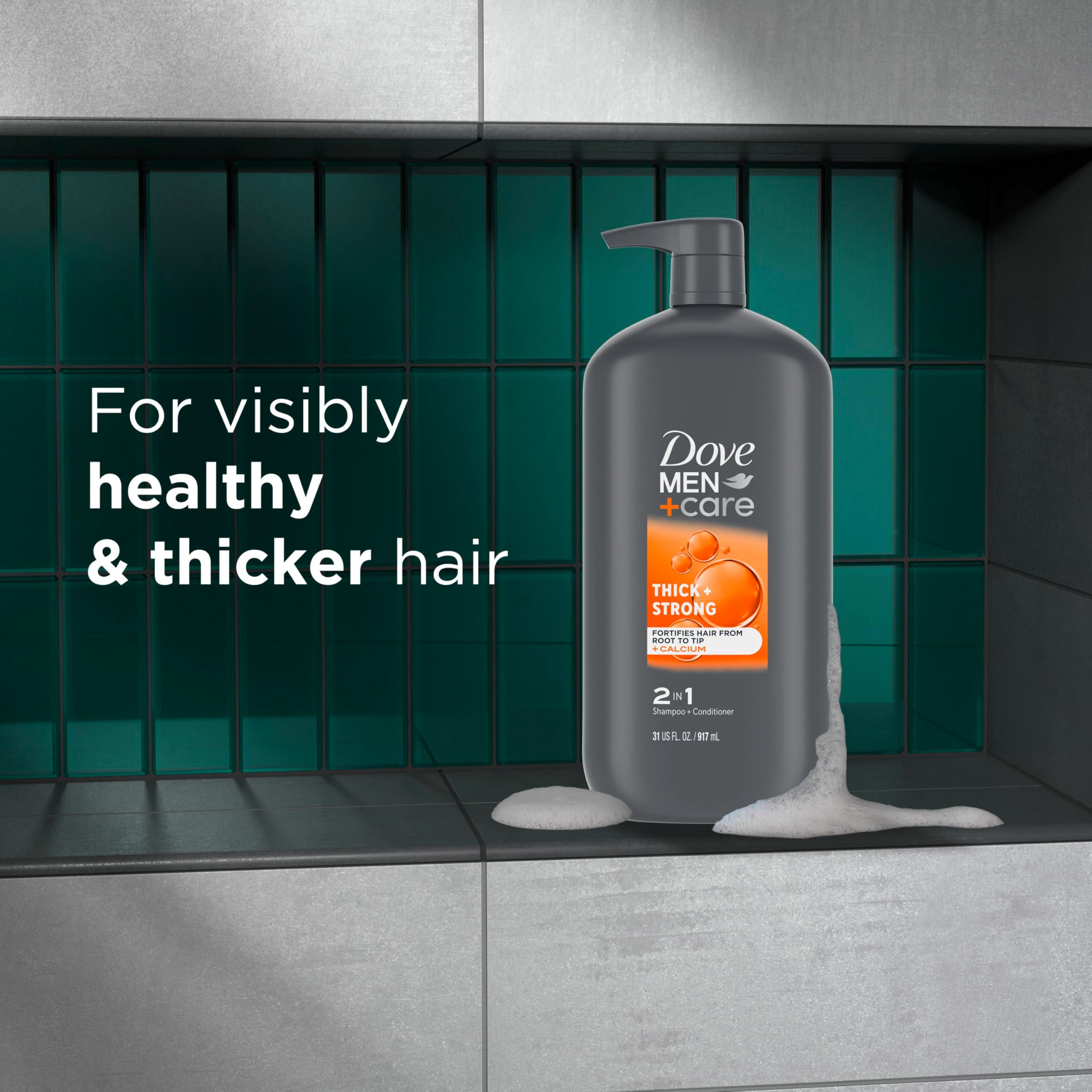 DOVE MEN + CARE 2-in-1 Shampoo + Conditioner Thick + Strong for Fortifying Hair from Root to Tip, with Calcium, 31 oz