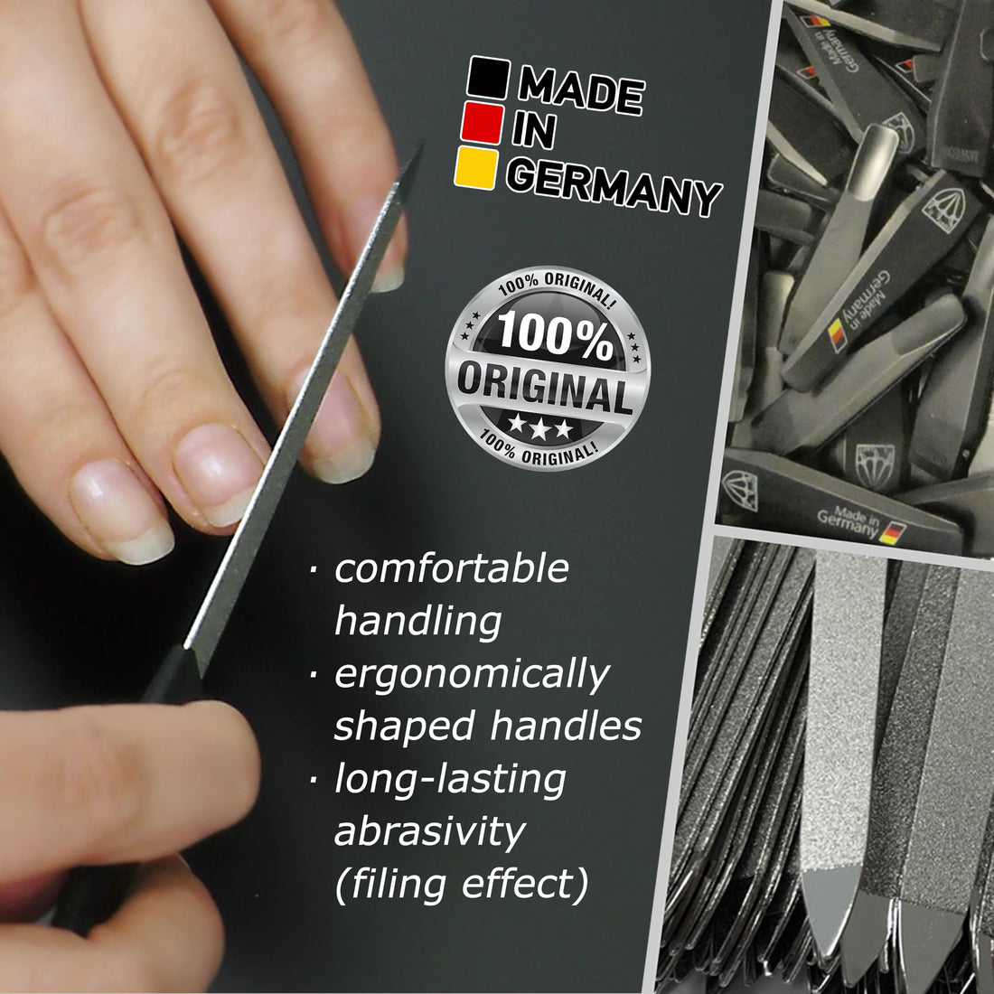 3 Swords Germany - Brand Quality Sapphire Metal Nail File Set (5 pcs.) with 3-Way Nail Buffer (1 pc.), Manicure Pedicure Finger & Toe Nail Care - Made in Solingen Germany (671)