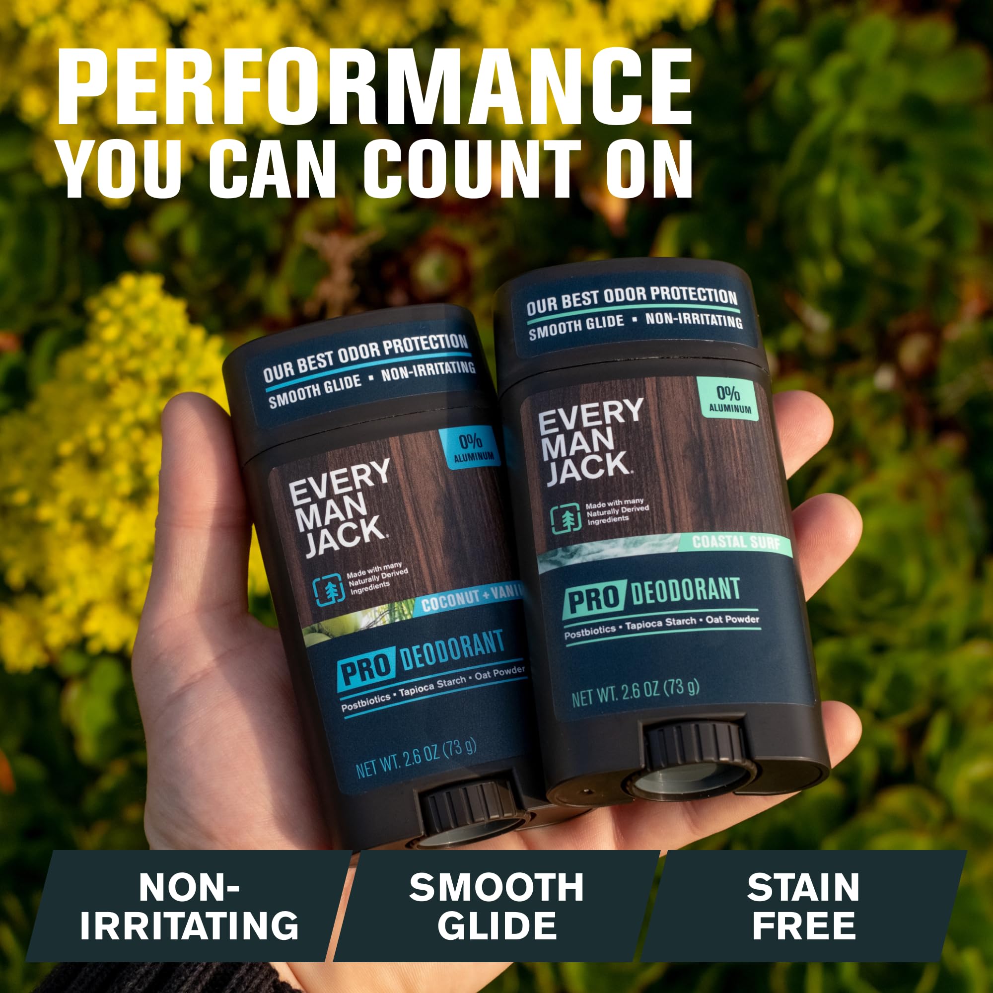 Every Man Jack Men's Pro Deodorant - 48-Hour Odor Defense Blend - Aluminum Free - Contains Postbiotics, Tapioca Stach & Oat Powder - Coastal Surf & Coconut + Vanilla Bundle - 2.6 oz (2 Pack)