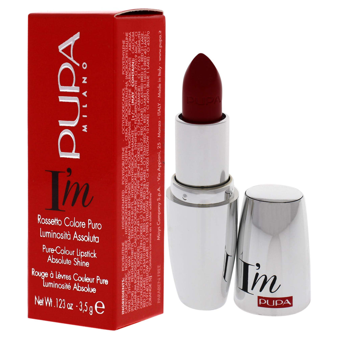 PUPA Milano I Am Pure-Colour Lipstick - Intense Color And Absolute Brightness - High Concentration Of Pigments - Lightweight And Flawless - Melts Perfectly On Lips - 306 Red Pop - 0.123 OZ