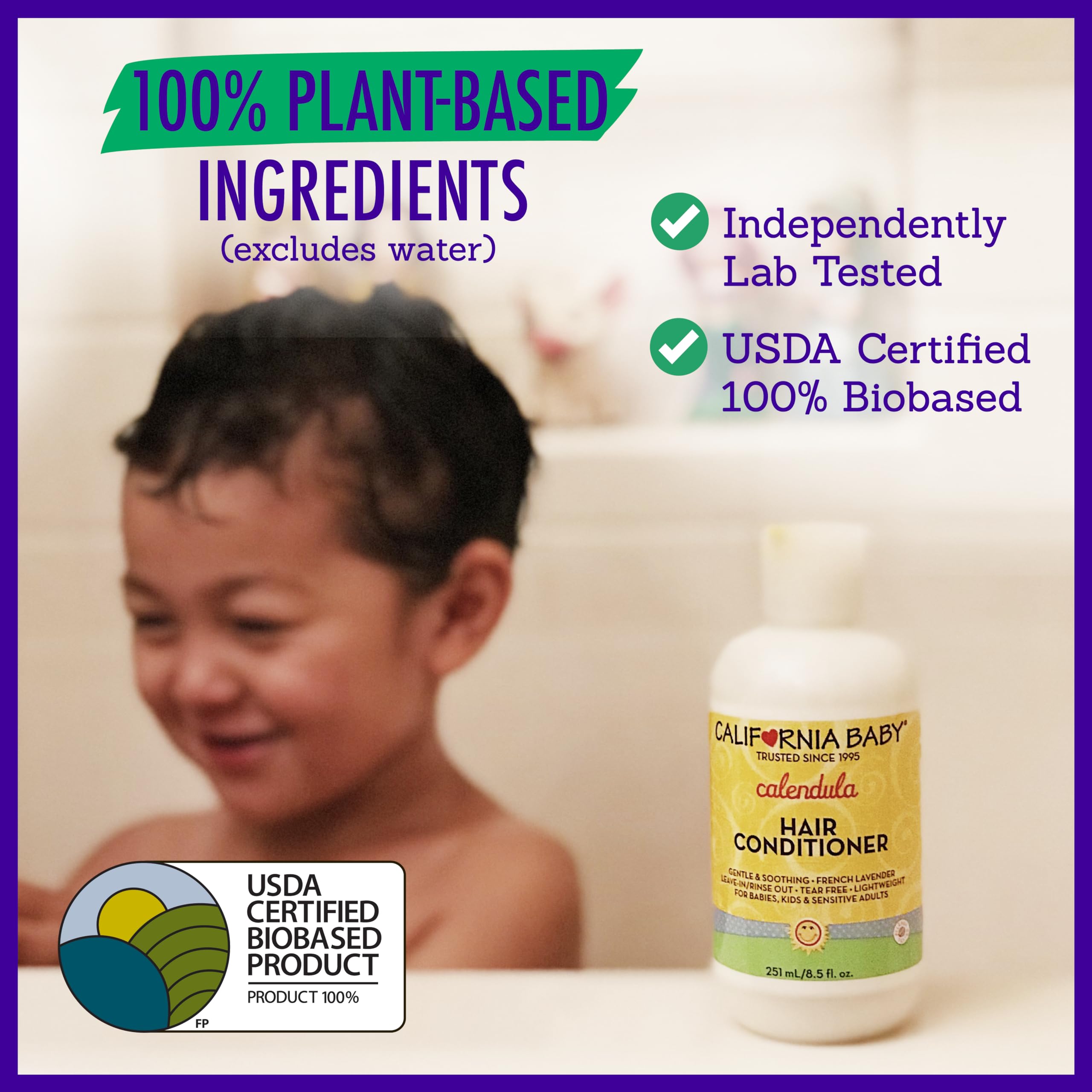 California Baby Calendula Hair Conditioner | 100% Plant-Based Kids Conditioner | Rinse-out or Leave in Conditioner | Lavender Scent | 251 mL / 8.5 oz
