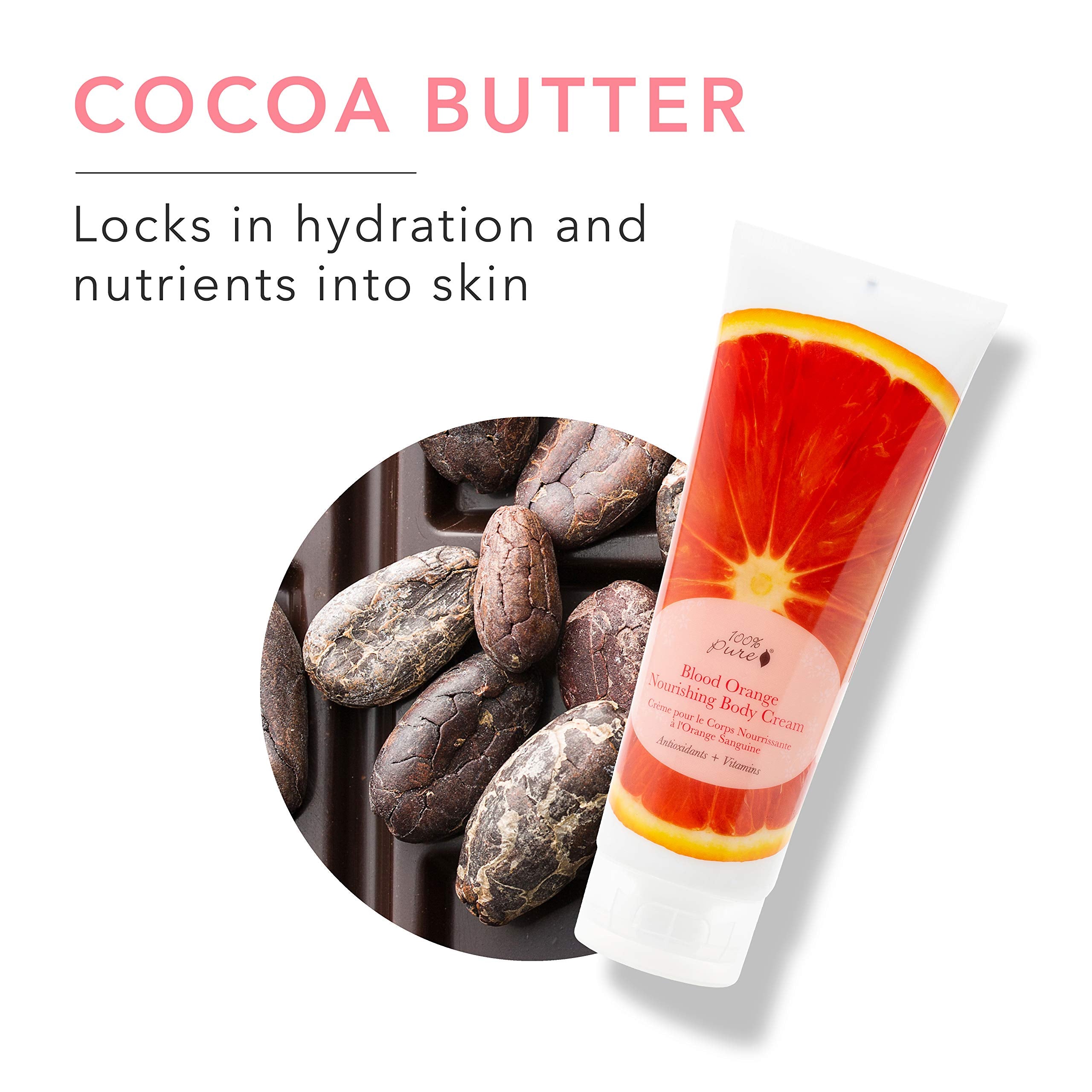 100% PURE Nourishing Body Cream Blood Orange Lotion Luxurious Botanical Dry Skin Hydration & Replenishment, Natural Anti-Aging Moisturizer & Skincare for All Skin Types Women & Men - Vegan - 8 oz