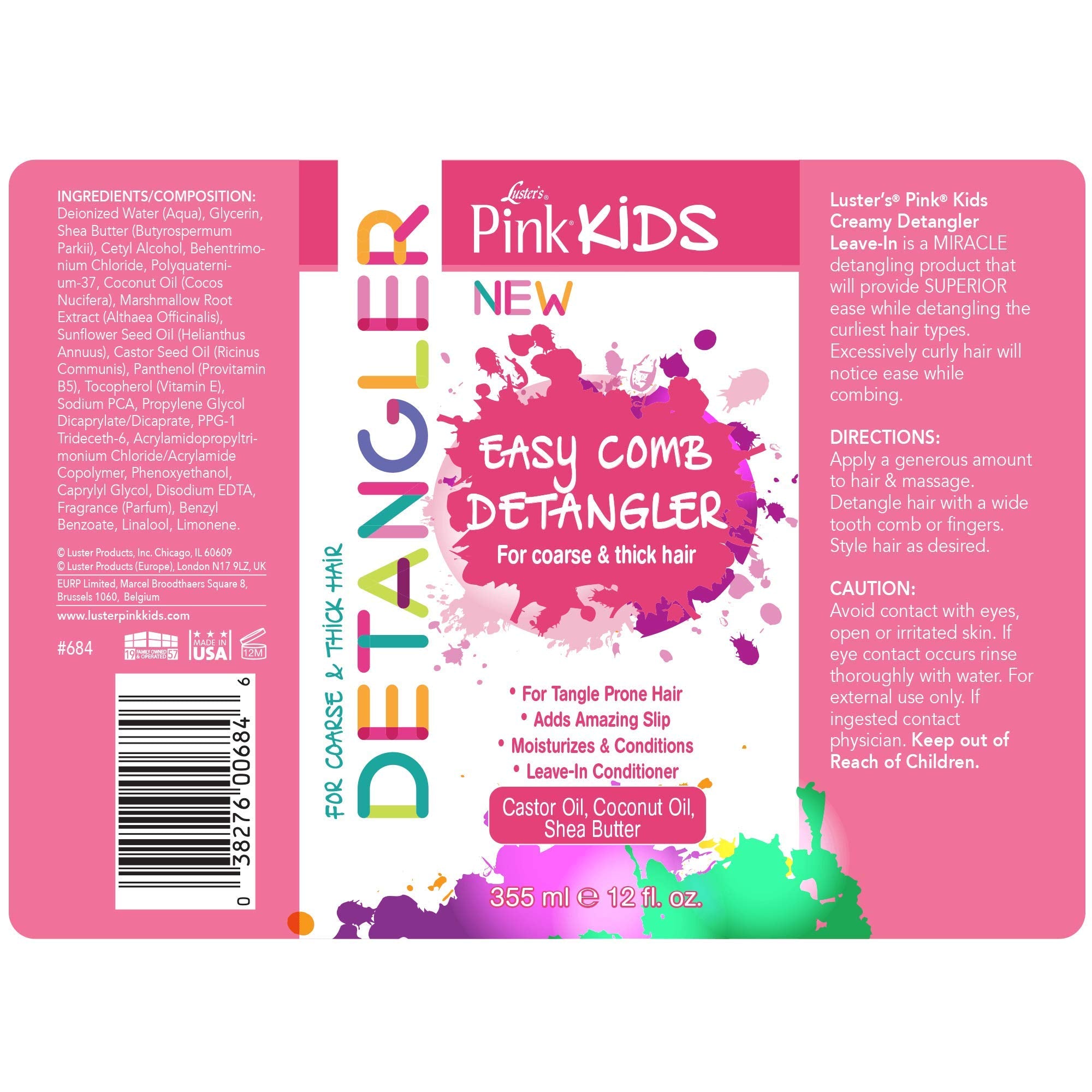 Pink Kids Easy Comb Detangler 12oz by Lusters