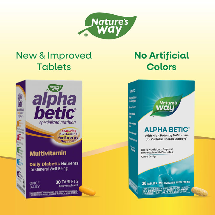 Nature's Way alpha betic, Diabetic Multivitamin for Daily Nutritional Support, with B-Vitamins for Energy Metabolism Support*, Alpha Lipoic Acid, Taurine, Lutein, 30 Tablets
