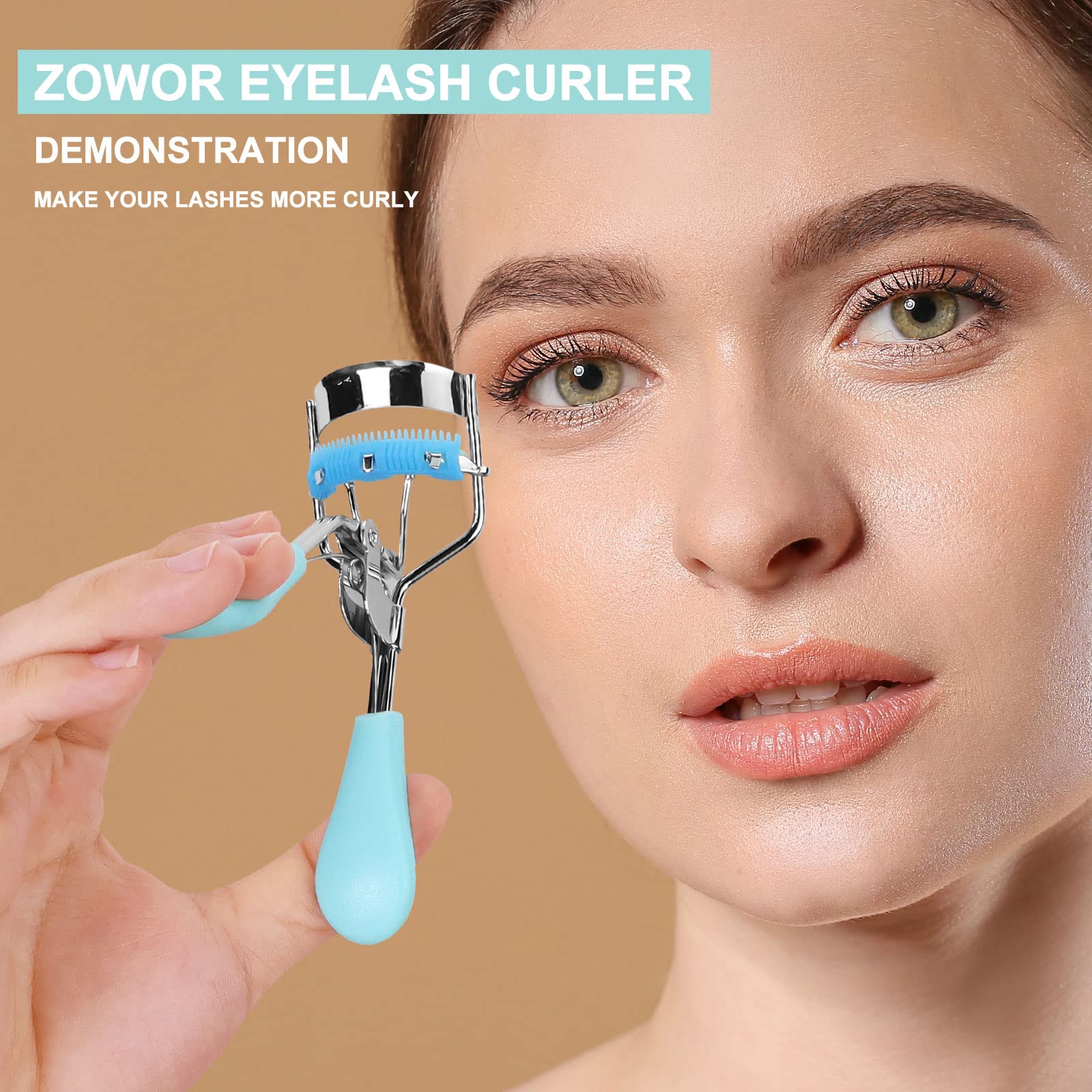 Zowor Eyelash Curler with Comb Fit All Eye Shape Curved Eyelash Curlers,Natural and Long Lasting Lash Curler for Women Make Up Gift(Blue)