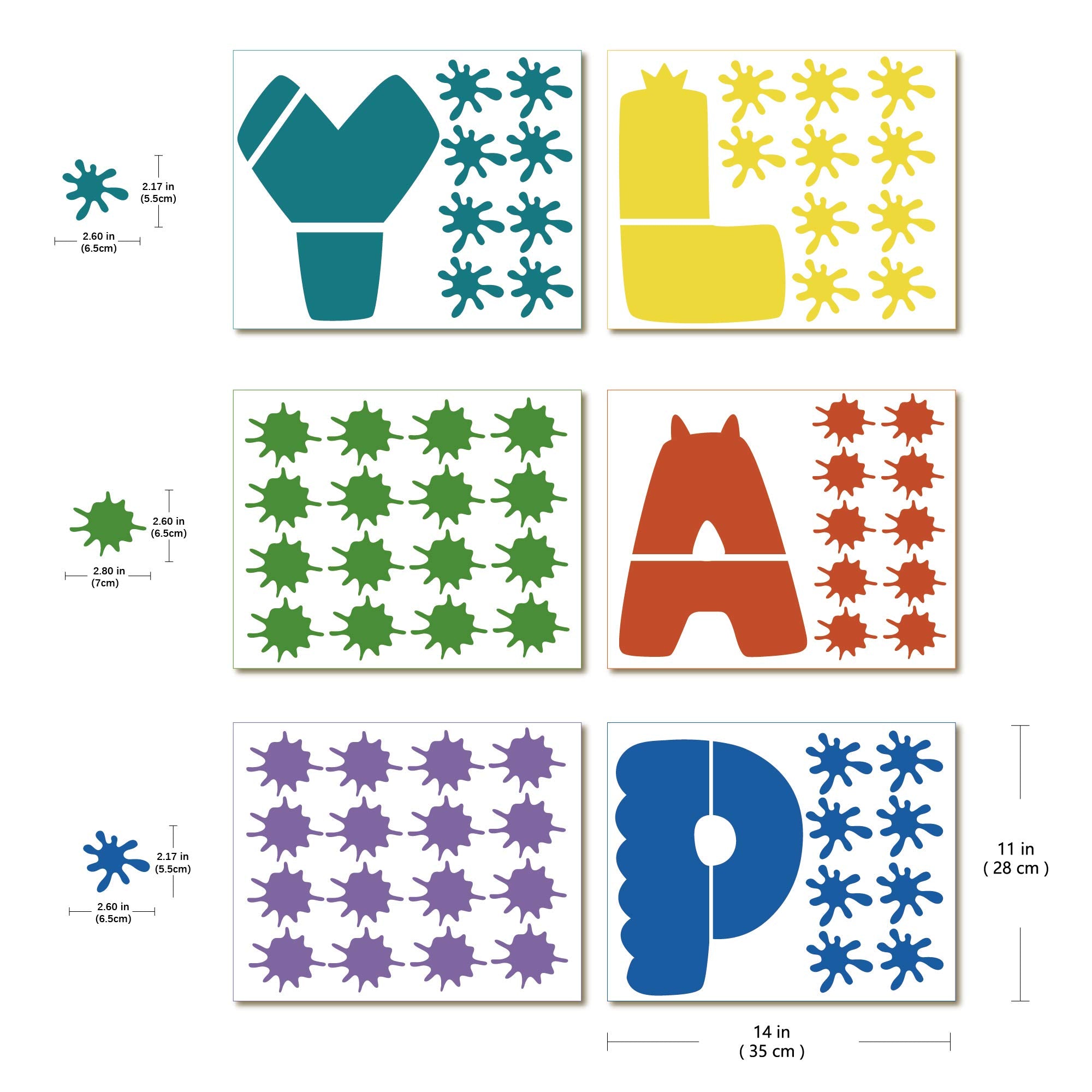 Paint Splatter Wall Decal-Ink Splotch Vinyl Stickers for Toddler Boys Girls Kids Room Bedroom Playroom Decor