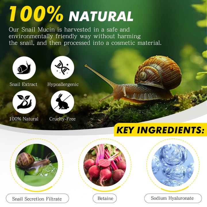 Btefls Snail Mucin Moisturizer 92% Snail Cream Essence Filtrate Daily Face Gel Serum for Dull Skin & Fine Lines - 3.52oz