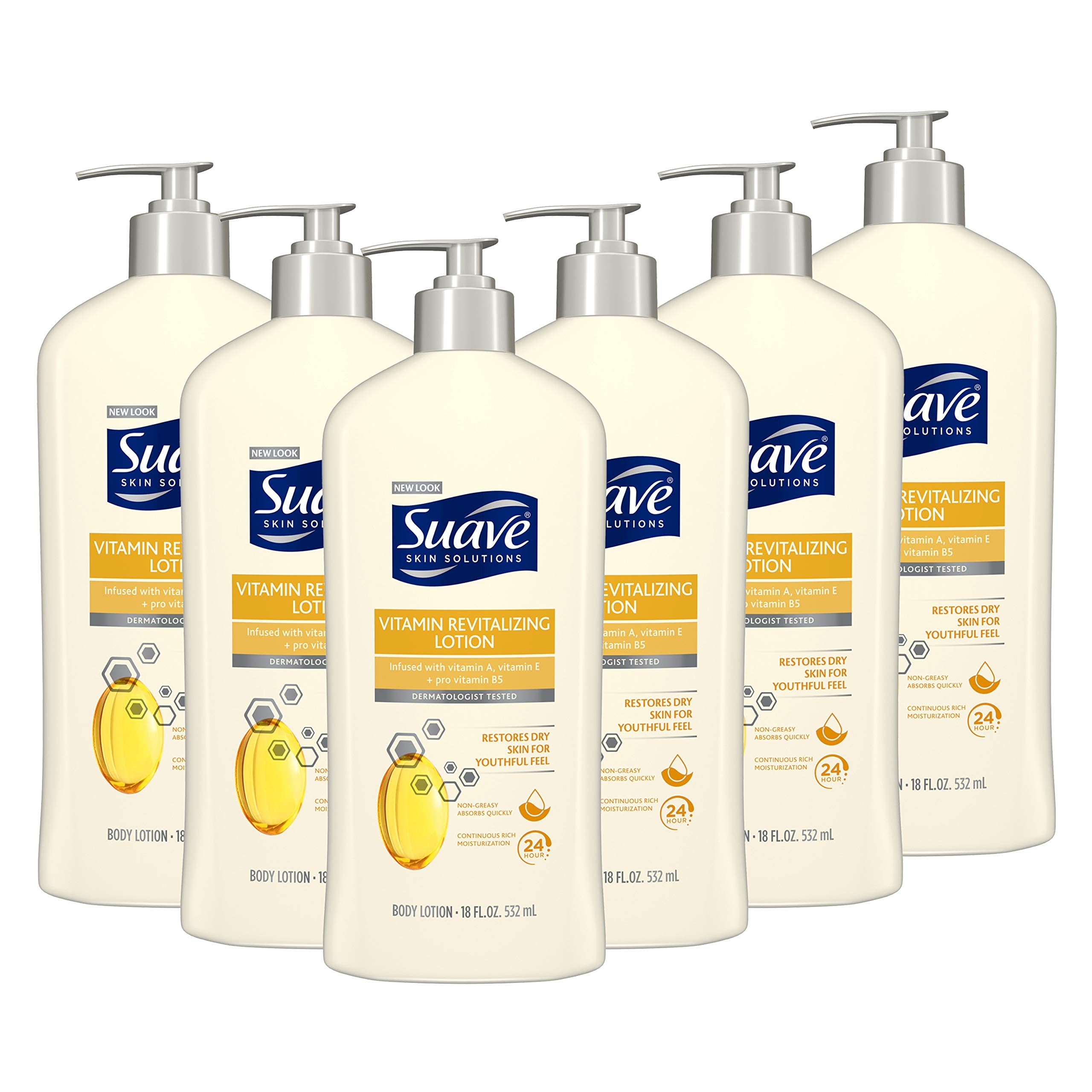 Suave Skin Solutions Body Lotion, Revitalizing with Vitamin E 18 oz (Pack of 6)
