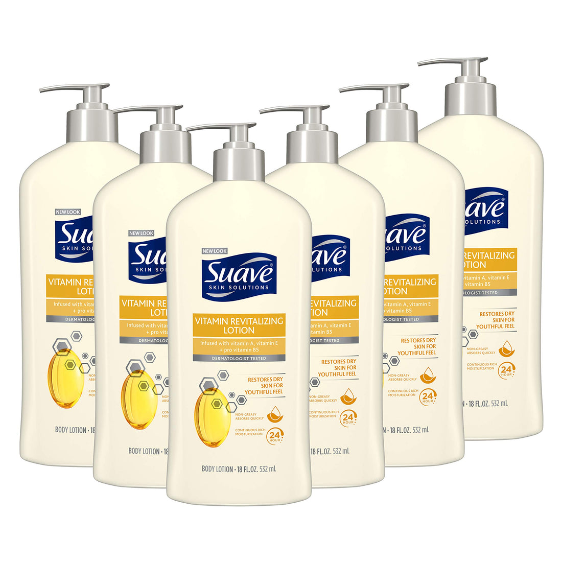 Suave Skin Solutions Body Lotion, Revitalizing with Vitamin E 18 oz (Pack of 6)