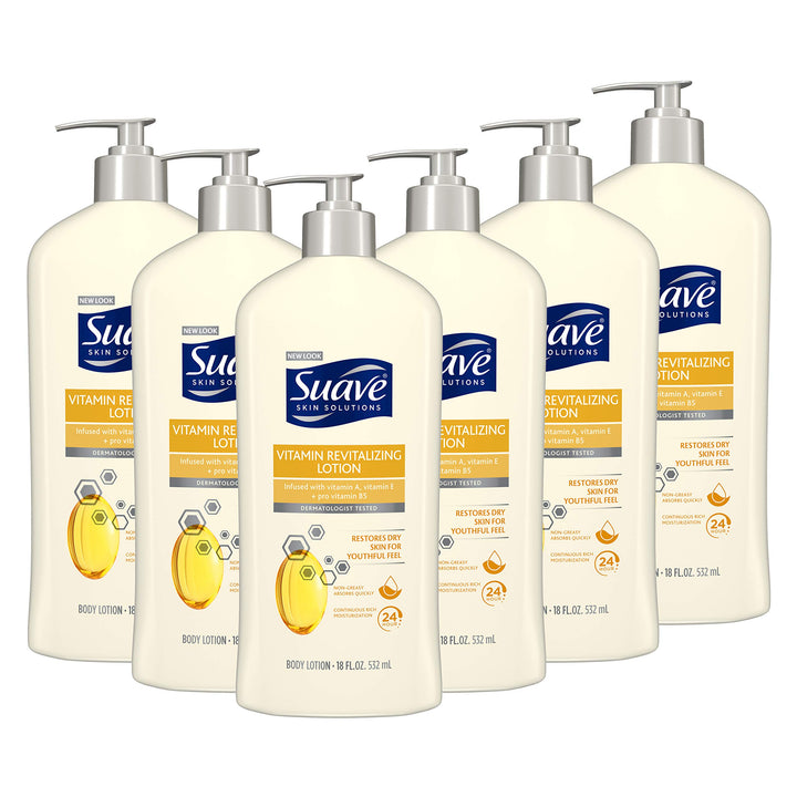 Suave Skin Solutions Body Lotion, Revitalizing with Vitamin E 18 oz (Pack of 6)