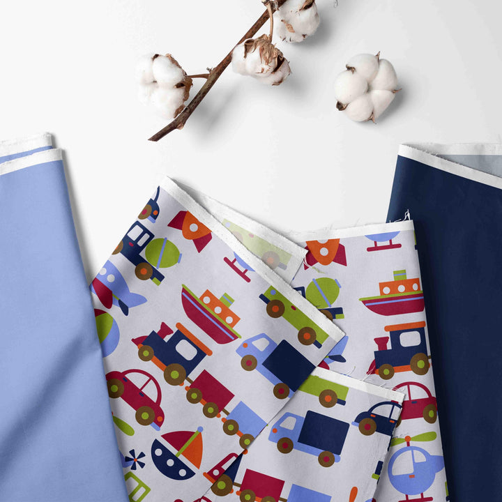 Bacati - 100% Cotton Percale Breathable Fabrics Nap Mat with Pillow for Toddler Boys, Measures 50 x 20 x 1.5 Inches, Ideal for Daycare and Preschool, BPA-Free (Transportation, Blue/Multi)
