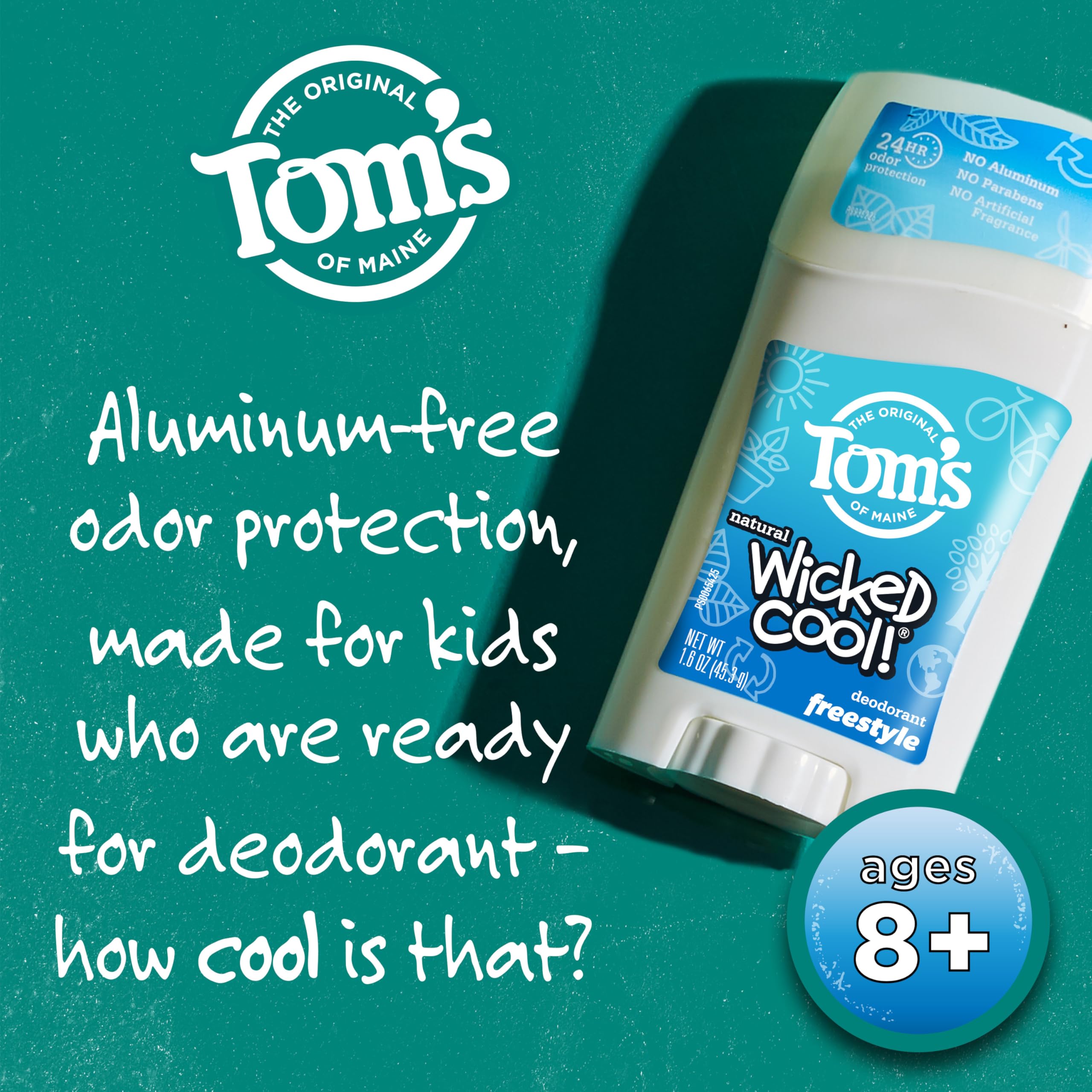 Tom’s of Maine Freestyle Wicked Cool! Natural Deodorant for Tweens, Aluminum Free Deodorant Stick, 1.6 oz (3 Pack)