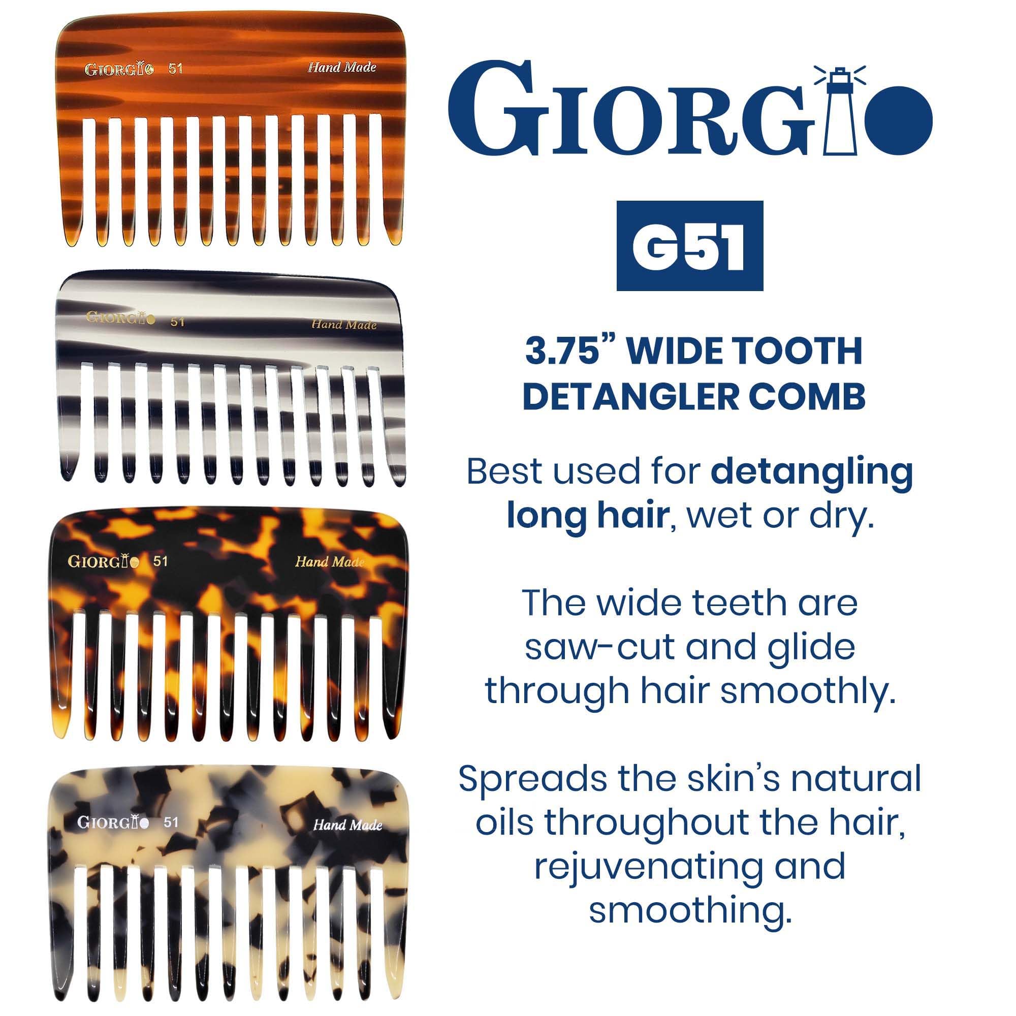 GWL Giorgio Hand Made Flexible Comb 3-3/4 Long (Tortoise G51)