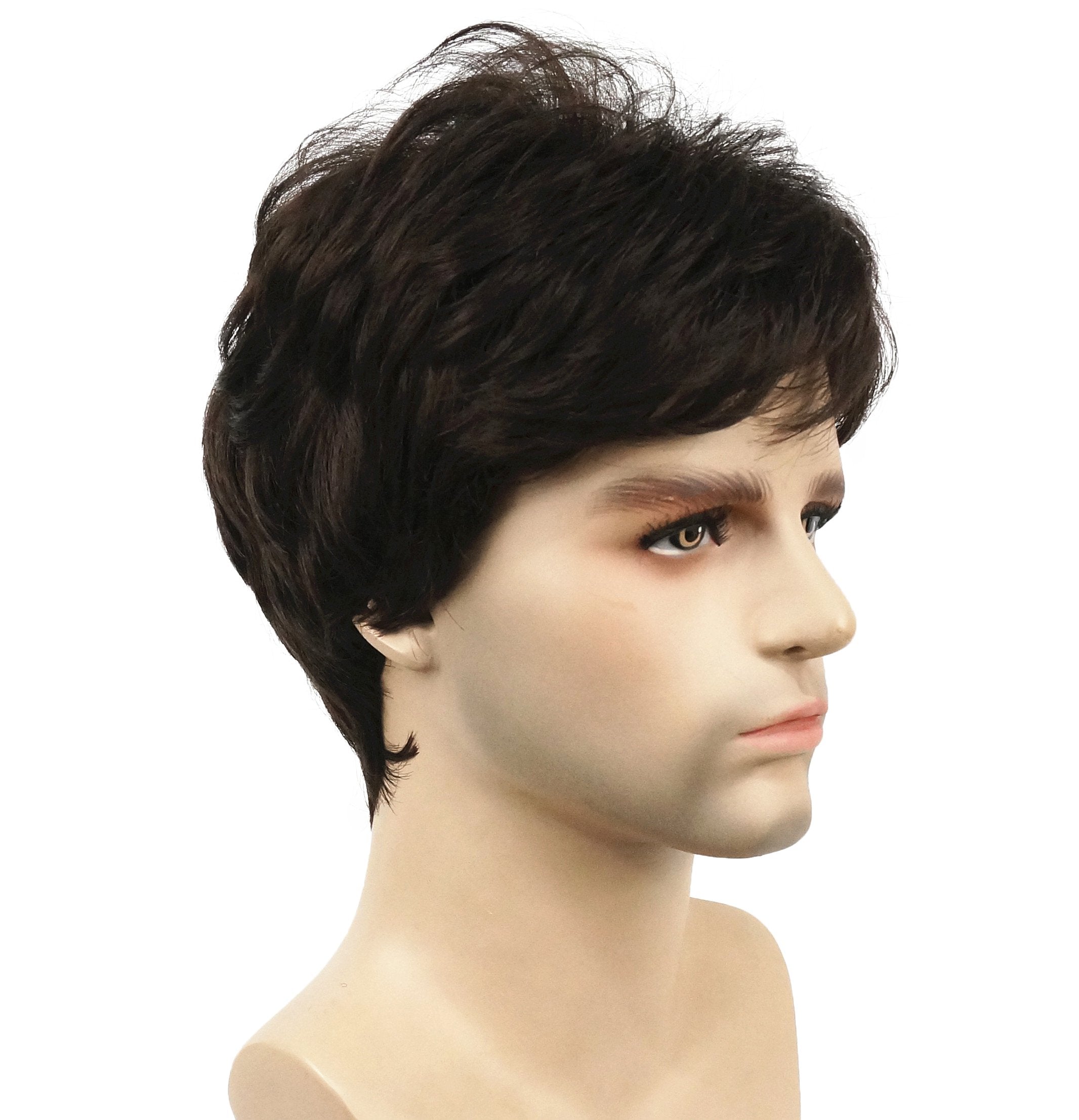 Lydell Men Wig Natural Short Straight Hair Synthetic Full Wigs (Dark Brown)