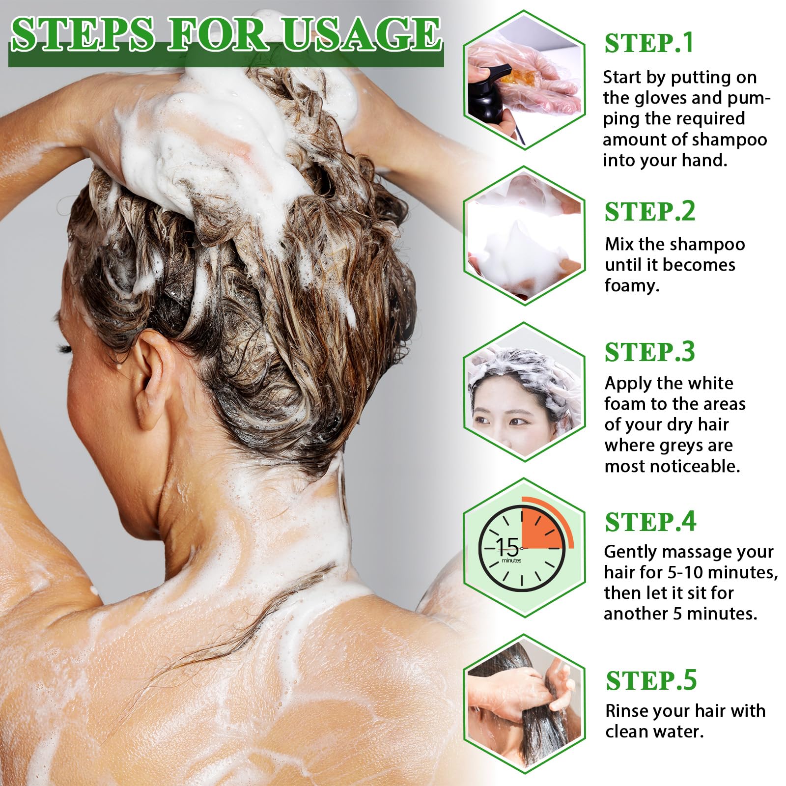 NIFEISHI Black Hair Dye Shampoo, 3 in 1 Herbal Ingredients Natural Shampoo Black Hair Dye for Gray Hair, Dye Shampoo for Women & Men 500ml