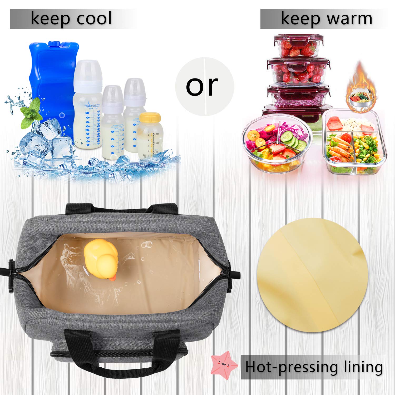 Luxja Breastmilk Cooler Bag with an Ice Pack (Hold 6 Breastmilk Bottles, 5-9 Ounces), Leakproof Cooler Bag for Breast Milk and Bottle Set, Gray