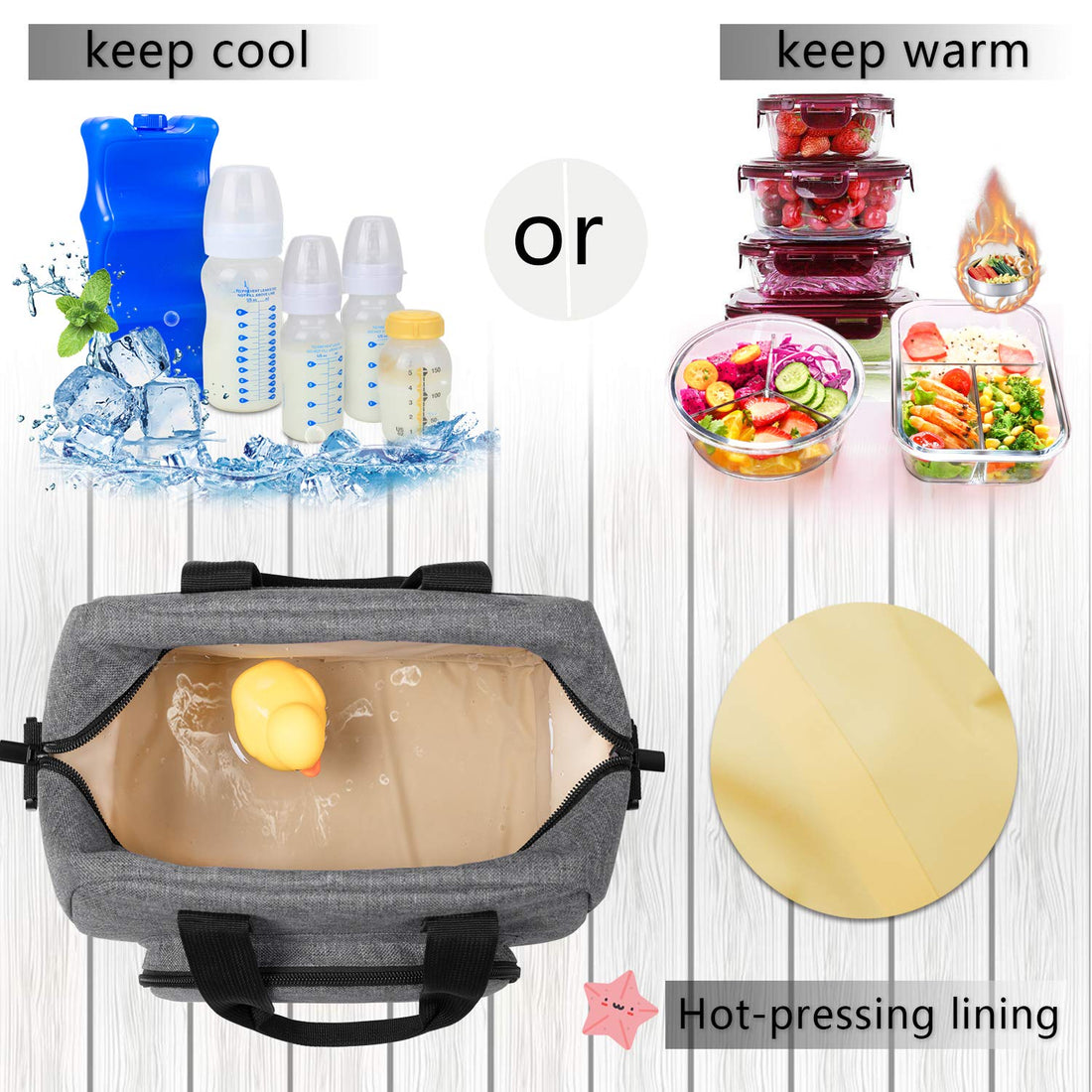 Luxja Breastmilk Cooler Bag with an Ice Pack (Hold 6 Breastmilk Bottles, 5-9 Ounces), Leakproof Cooler Bag for Breast Milk and Bottle Set, Gray