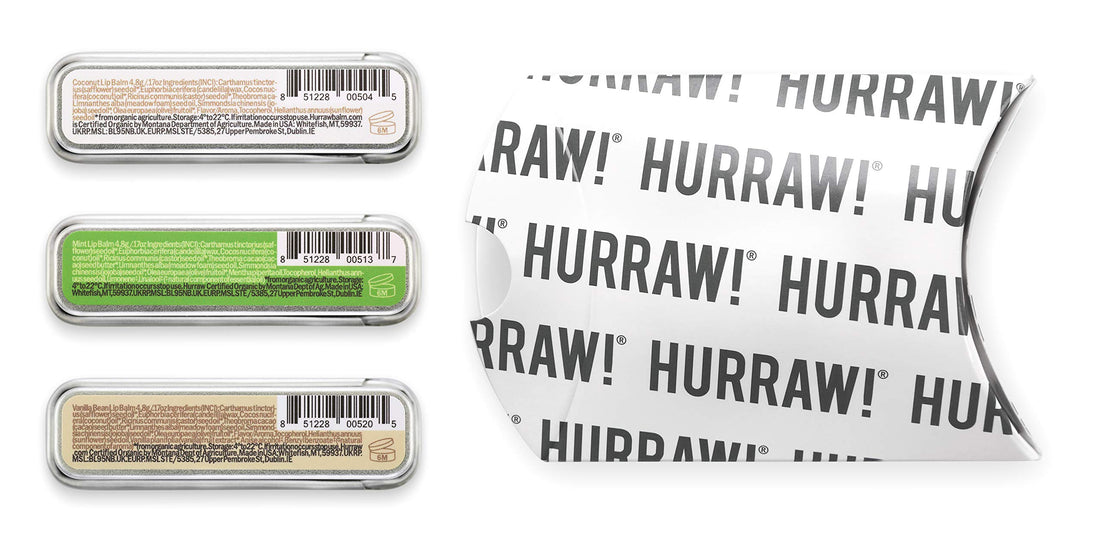 Hurraw! Coconut, Mint, Vanilla Lip Balm Slim Slider Tins, 3 Pack Bundle: Organic, Certified Vegan, Cruelty and Gluten Free. Non-GMO, All Natural Ingredients. Bee, Shea, Soy and Palm Free. Made in USA