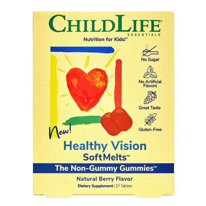 CHILDLIFE ESSENTIALS Healthy Vision SoftMelts - Eye Vitamins for Kids, Lutein Gummies, Lutein and Zeaxanthin Supplements, Eye Health Gummies, Lutein Children, Great Taste - Natural Berry, 27 Tablets