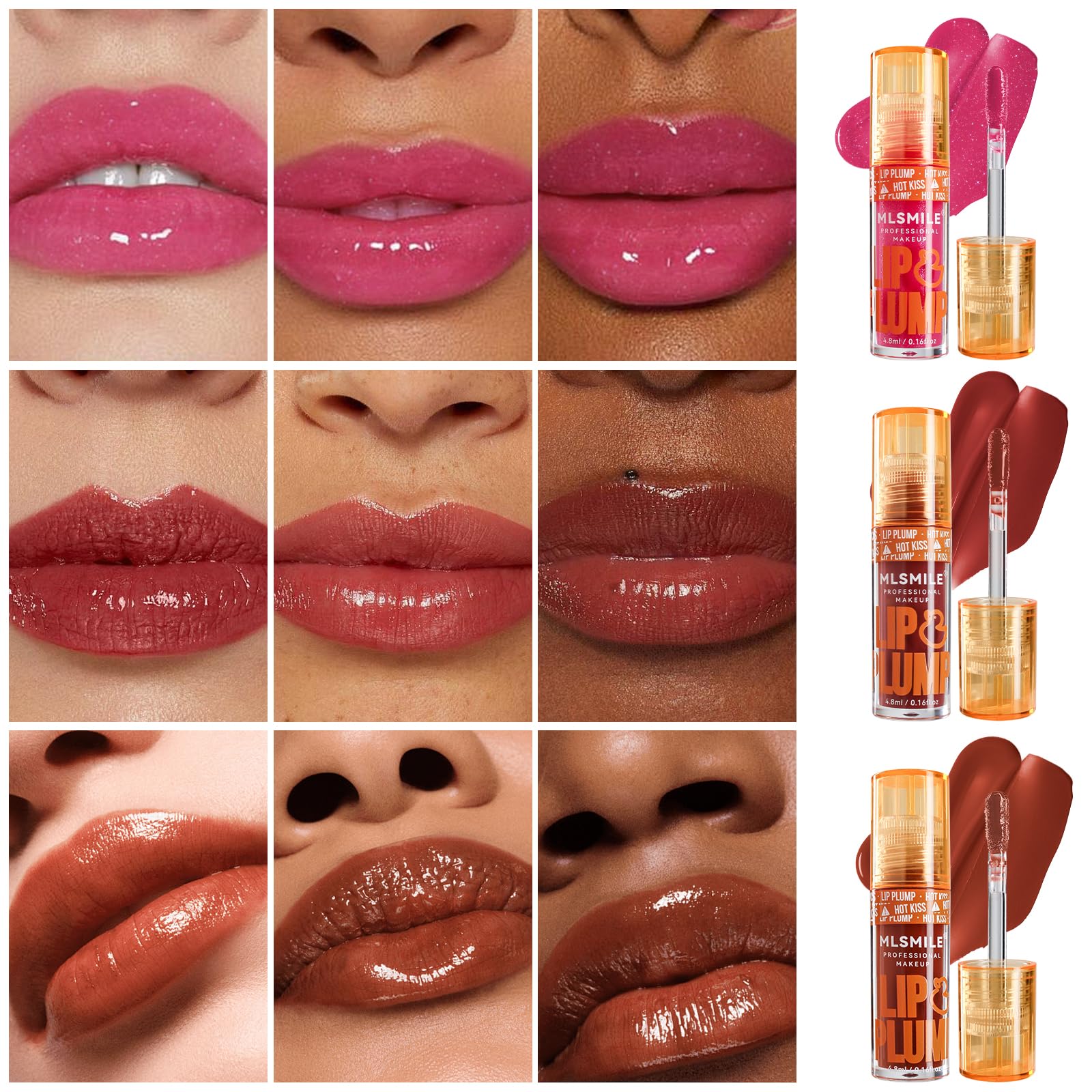 MLSMILE 3-Color Duck Lip Plumper Gloss - High Pigment, Hydrating Lip Glow Oil, Balm Set for Women (Vegan, Set B)