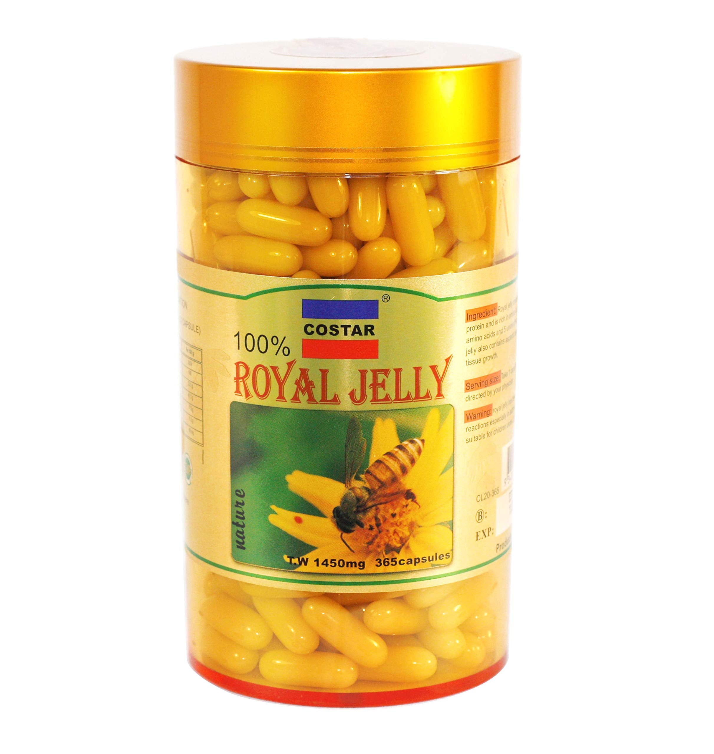Costar Royal Jelly Supplement 1450mg – 365 Capsules – Rich in Nutrients for Vitality and Well-being – Made in Australia