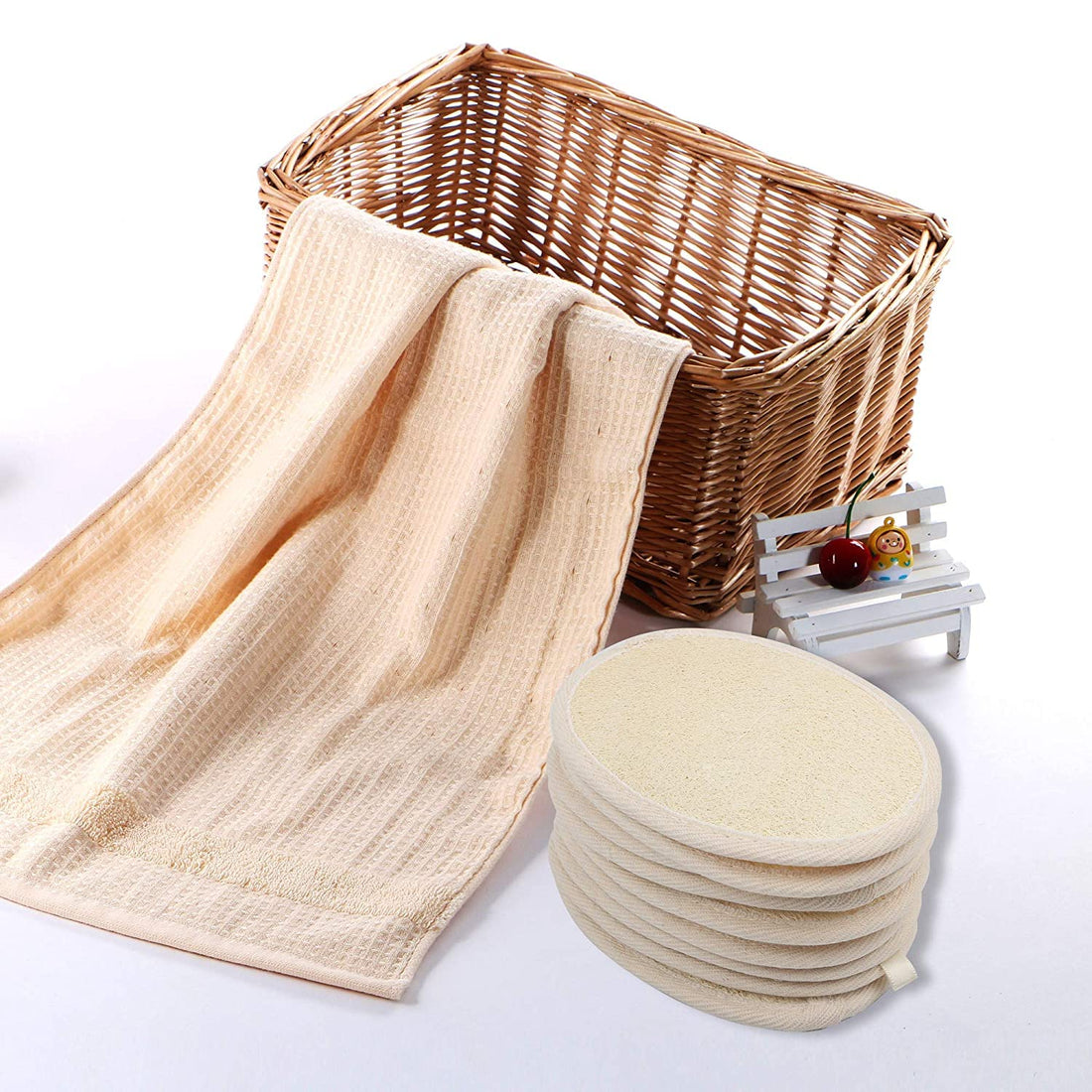 10-Pack Exfoliating Loofah Sponge Pads - Natural Luffa & Terry Cloth, Body Scrubbers for Shower & Bath Mooerca