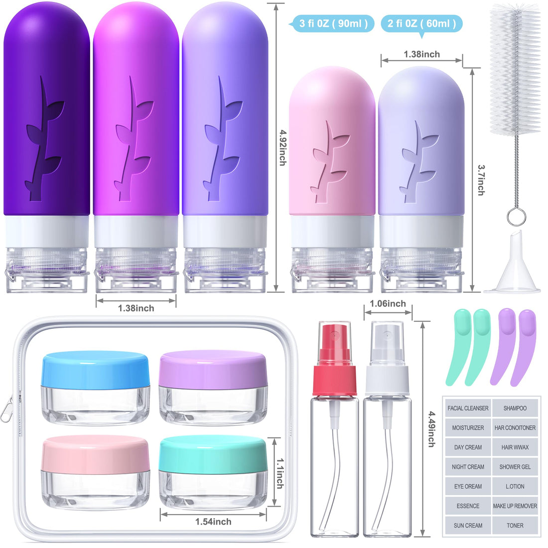 19 Pack travel Bottles for Toiletries, Silicone TSA Approved Travel Size Containers for toiletries Leak Proof Refillable Travel Accessories for Shampoo Conditioner Lotion