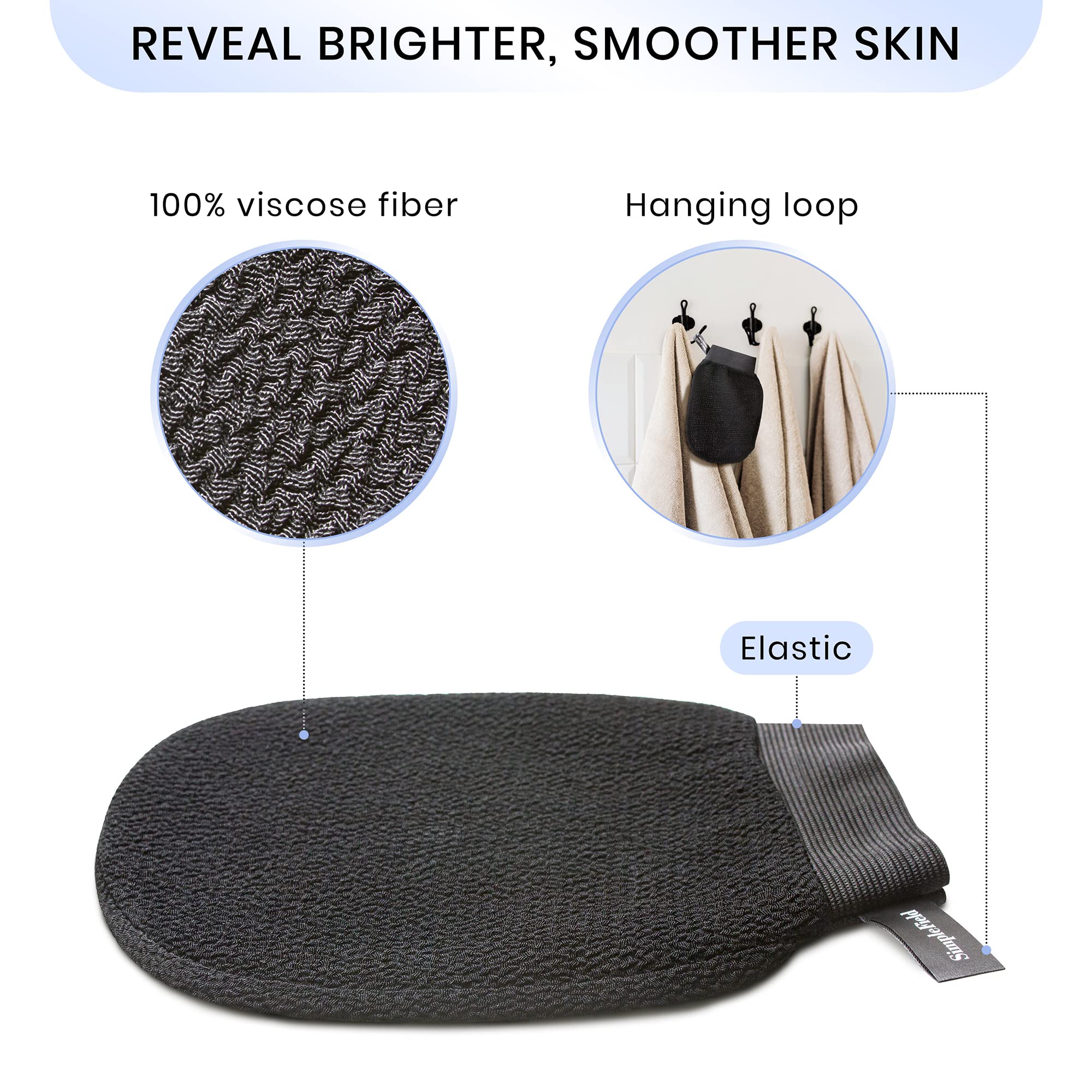 SimpleField Korean Exfoliating Mitt for Remove Dead Skin. 2 Pack 100% Viscose Kessa Deep Exfoliating Gloves for Body Scrub, Keratosis Pilaris and Self Tanning. Easily Smooth Skin Surface.