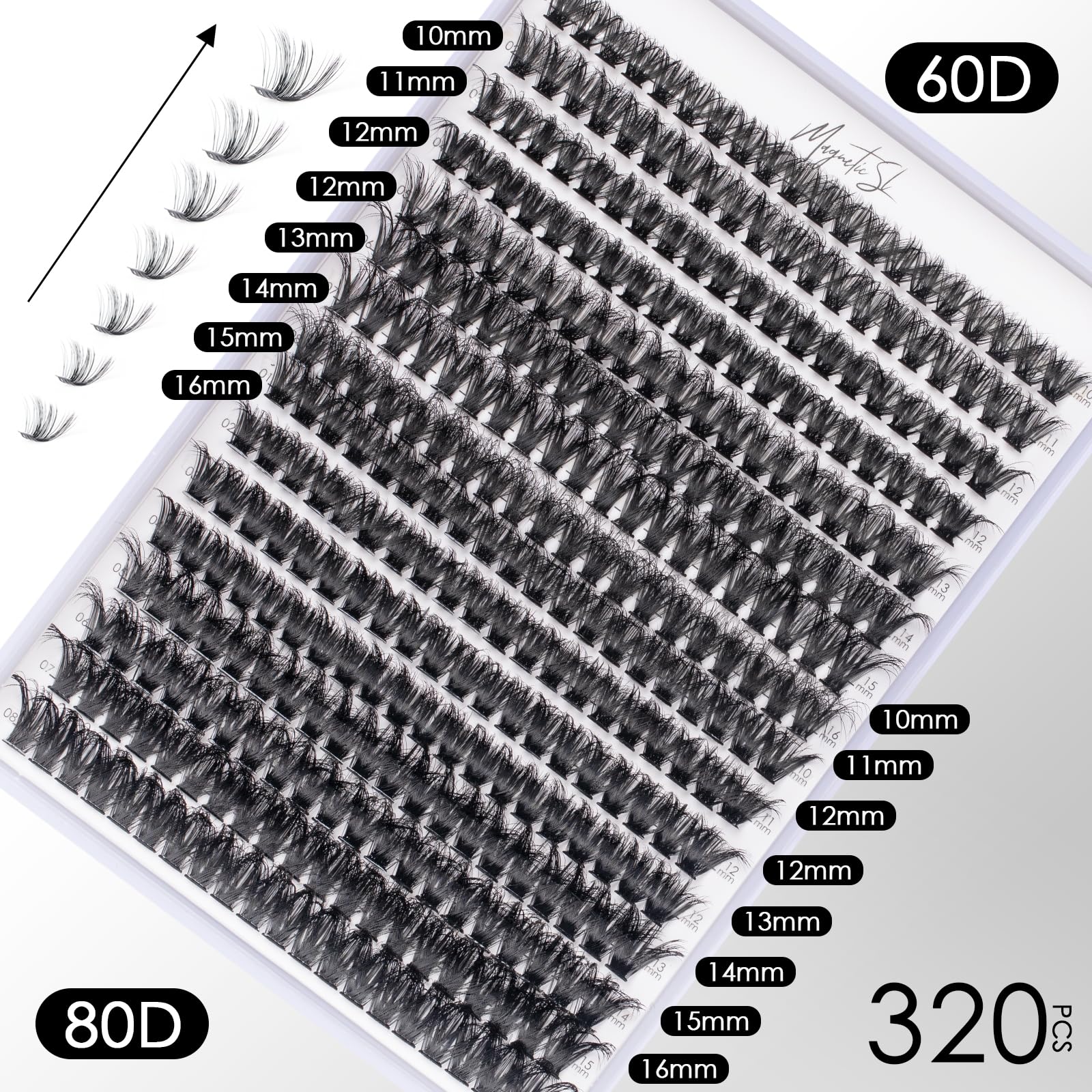 DIY Lash Extensions Kit 320pcs Individual Lashes Clusters 60D 80D D Curl Eyelash Extension Kit with Applicator and Lash Bond&Seal,Clusters Lash Glue Remover For False Eyelash Mix 10-16mm (60D+80D KIT)