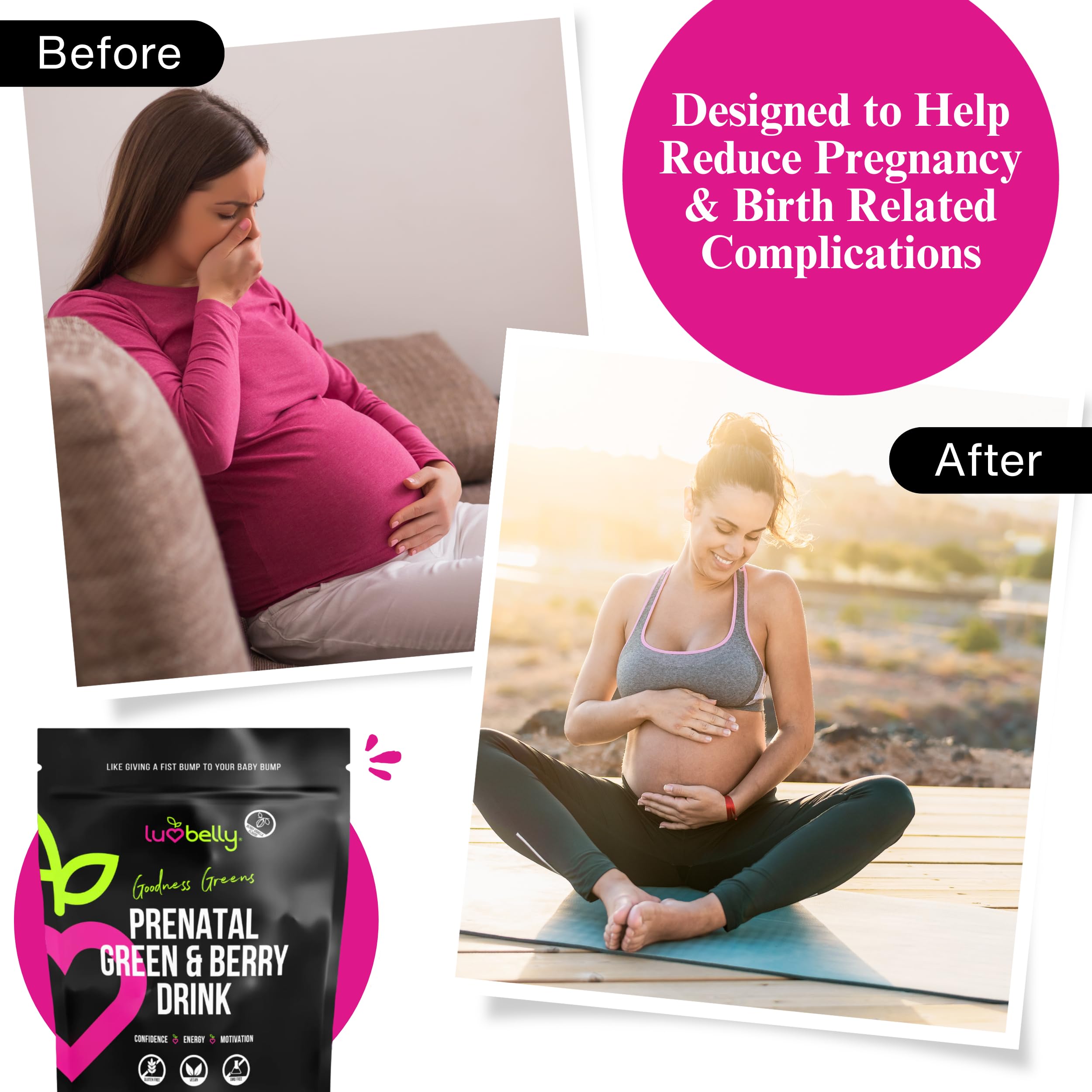 Greens for Pregnant Women - Safe Prenatal Greens Powder - OBGYN Approved Fertility & Pregnancy Supplements - Organic Pregnancy Green Powder - Yummy Prenatal Energy & Hydration Drink Mix - 24 Servings