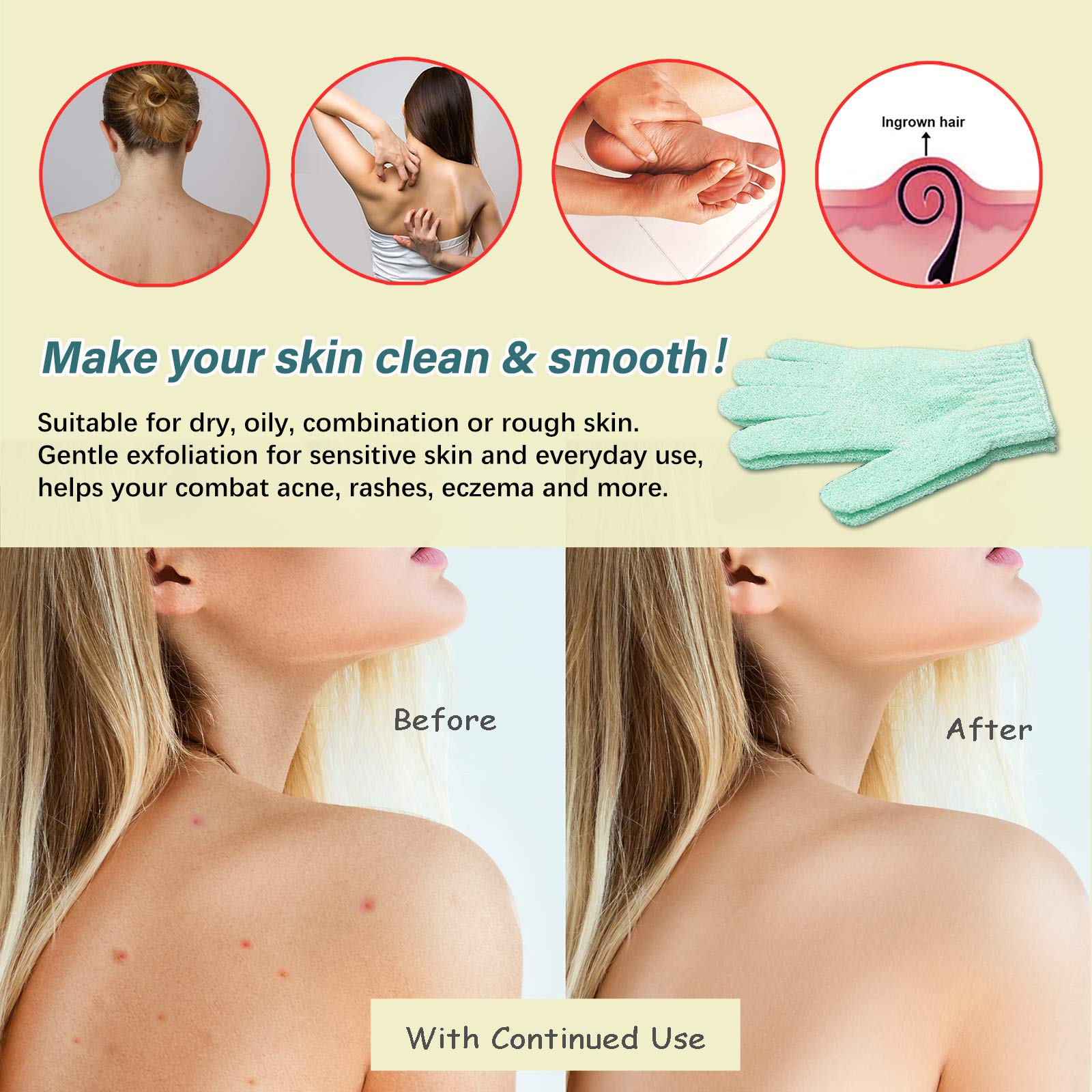MIG4U Shower Exfoliating Scrub Gloves Medium to Heavy Bathing Gloves Body Wash Dead Skin Removal Deep Cleansing Sponge Loofah for Women and Men 1 Pair light green