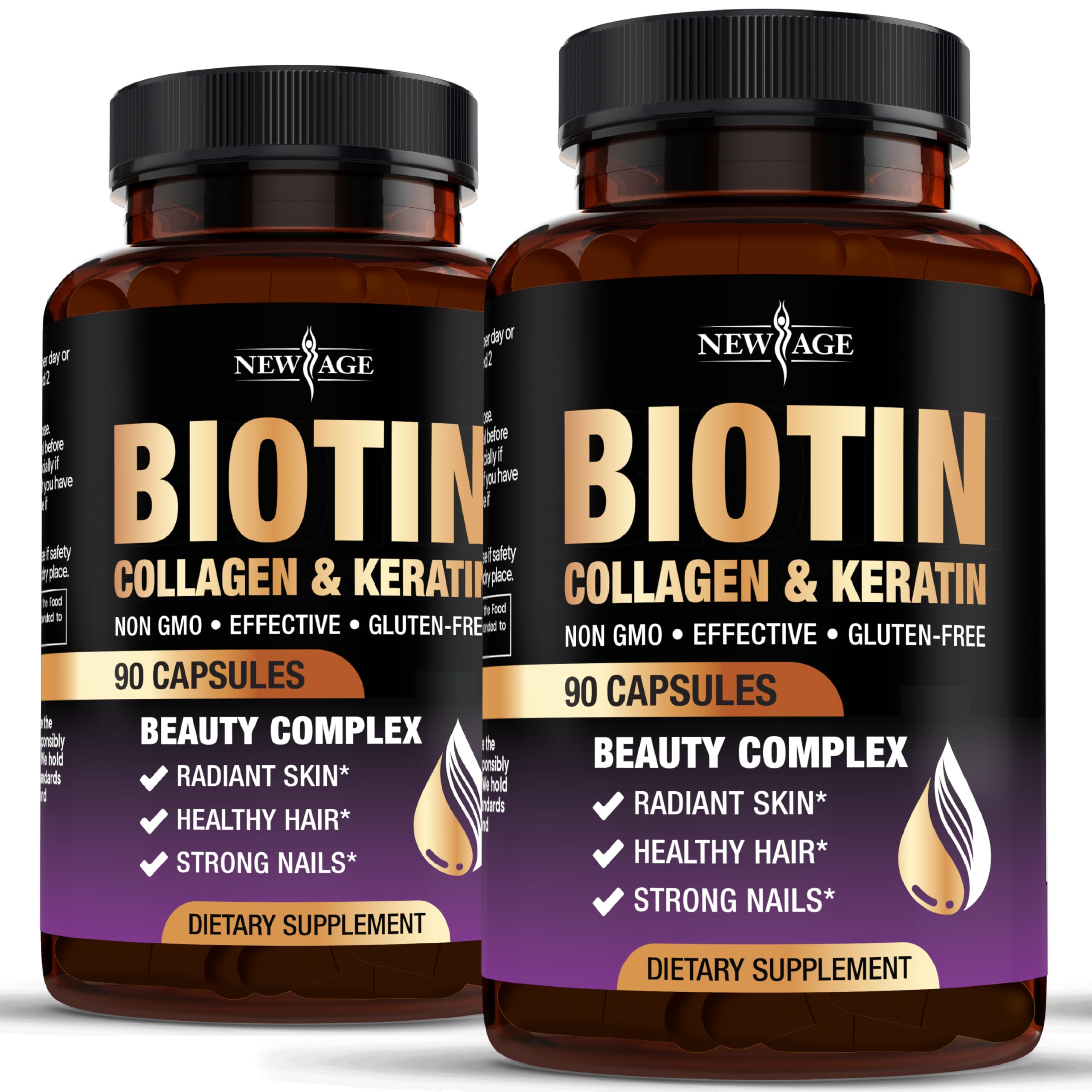 NEW AGE Biotin Collagen Keratin Hyaluronic Acid - 50,000mcg Hair Growth Vitamins for Men and Women, Nails, Hair, Skin Vitamins and DHT Blocker with Vitamin E Folic Acid Pumpkin Seed MSM- 180 Count