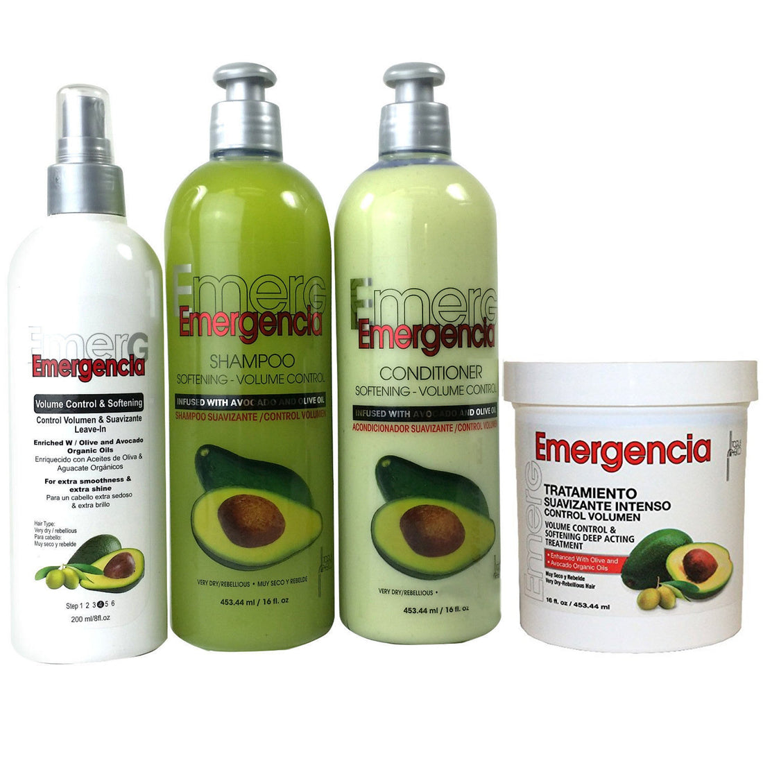 Toque Magico Emergencia Set 4 Pack Avocado Shampoo, Rinse, Treatment, Leave-In