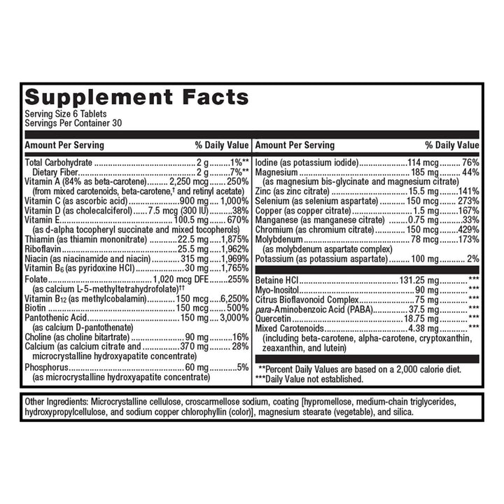 Metagenics Multigenics Intensive Care Without Iron - Multivitamin - Dietary Supplements for Everyday - with Quercetin, Beta-Carotene, Ascorbic Acid & More - Non-GMO - Gluten-Free - 180 Tablets