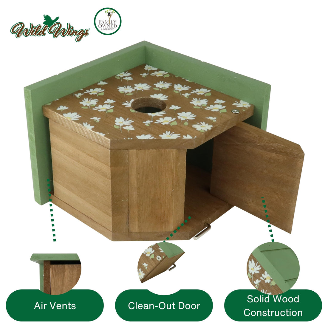 Wild Wings Decorative Wren House Springwood Daisy, Green