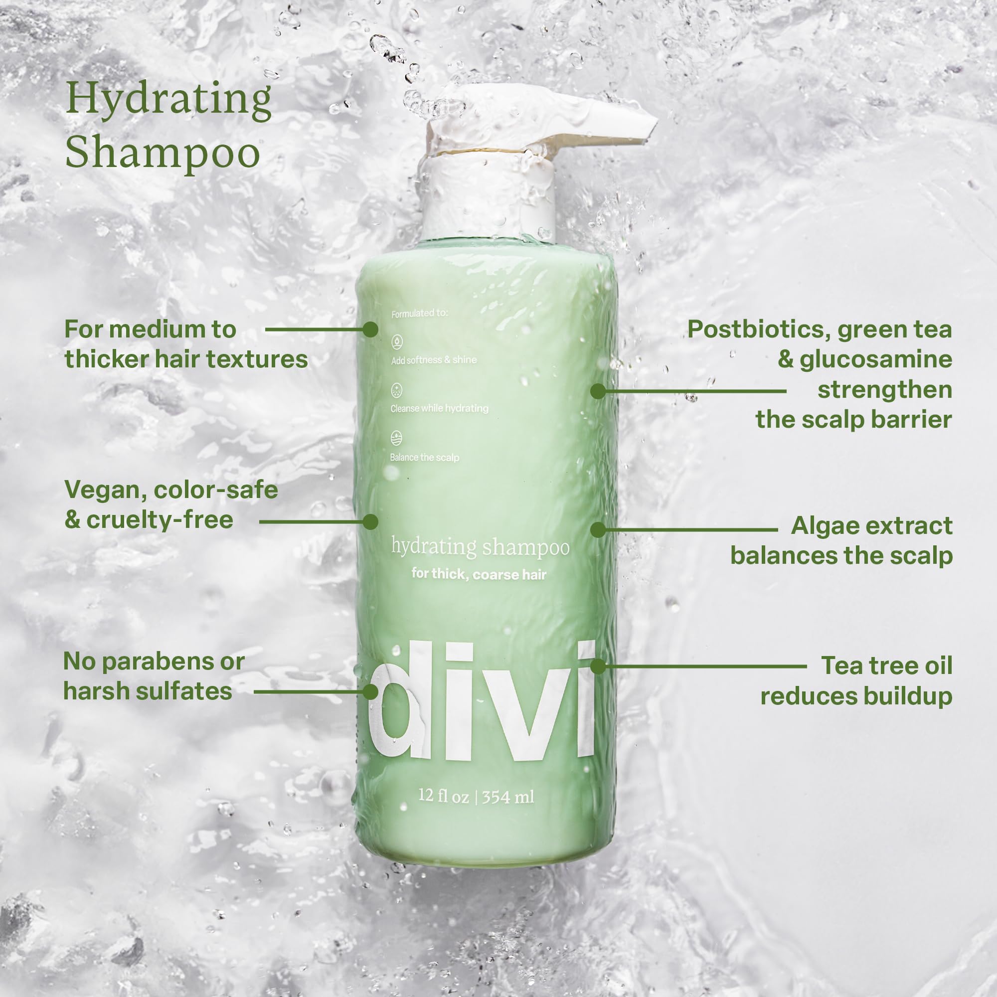 divi Hydrating Shampoo and Conditioner Set for Women and Men - Gently Cleanses, Removes Scalp Buildup, Hydrates, and Nourishes Hair, Strengthens All Hair Types, Vegan, Cruelty-Free, 2 x 12 Fl Oz