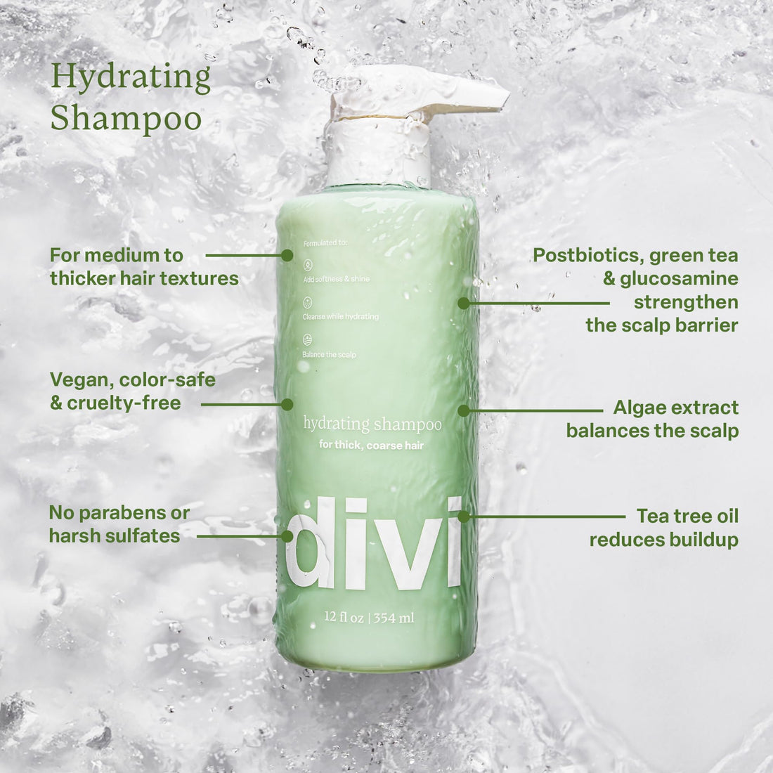 divi Hydrating Shampoo and Conditioner Set for Women and Men - Gently Cleanses, Removes Scalp Buildup, Hydrates, and Nourishes Hair, Strengthens All Hair Types, Vegan, Cruelty-Free, 2 x 12 Fl Oz