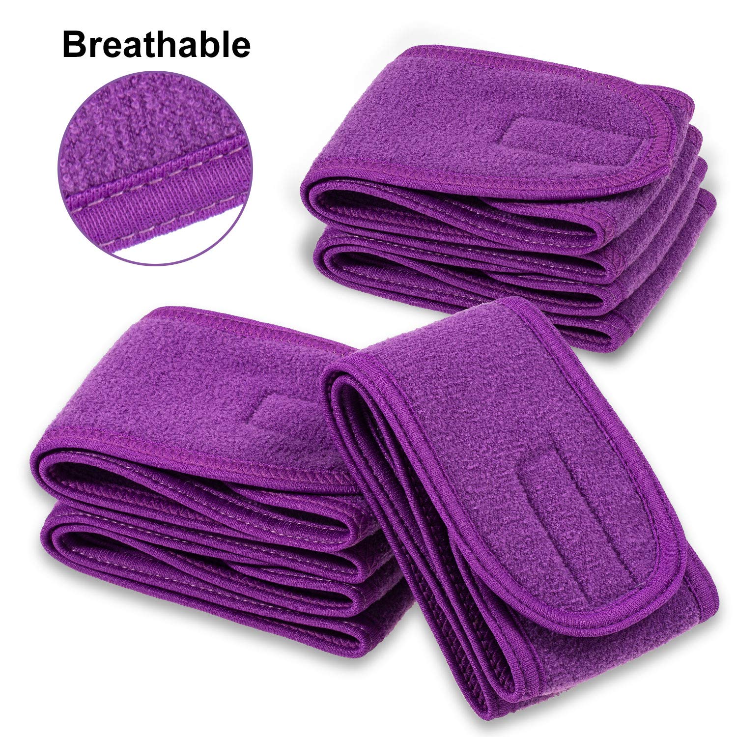 Spa Facial Headband Whaline 4 Packs Head Wrap Terry Cloth Headband Adjustable Stretch Towel for Bath, Makeup and Sport (Purple)