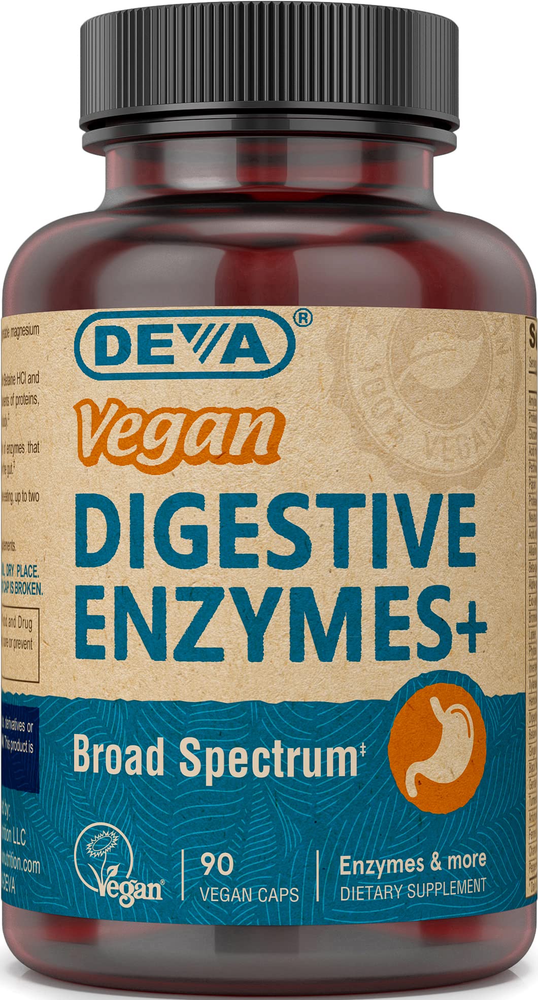 DEVA Vegan Vitamins Digestive Enzymes Plus Supplement - A Unique Blend of Enzymes & Herbs - 90 Capsules, 1-Pack
