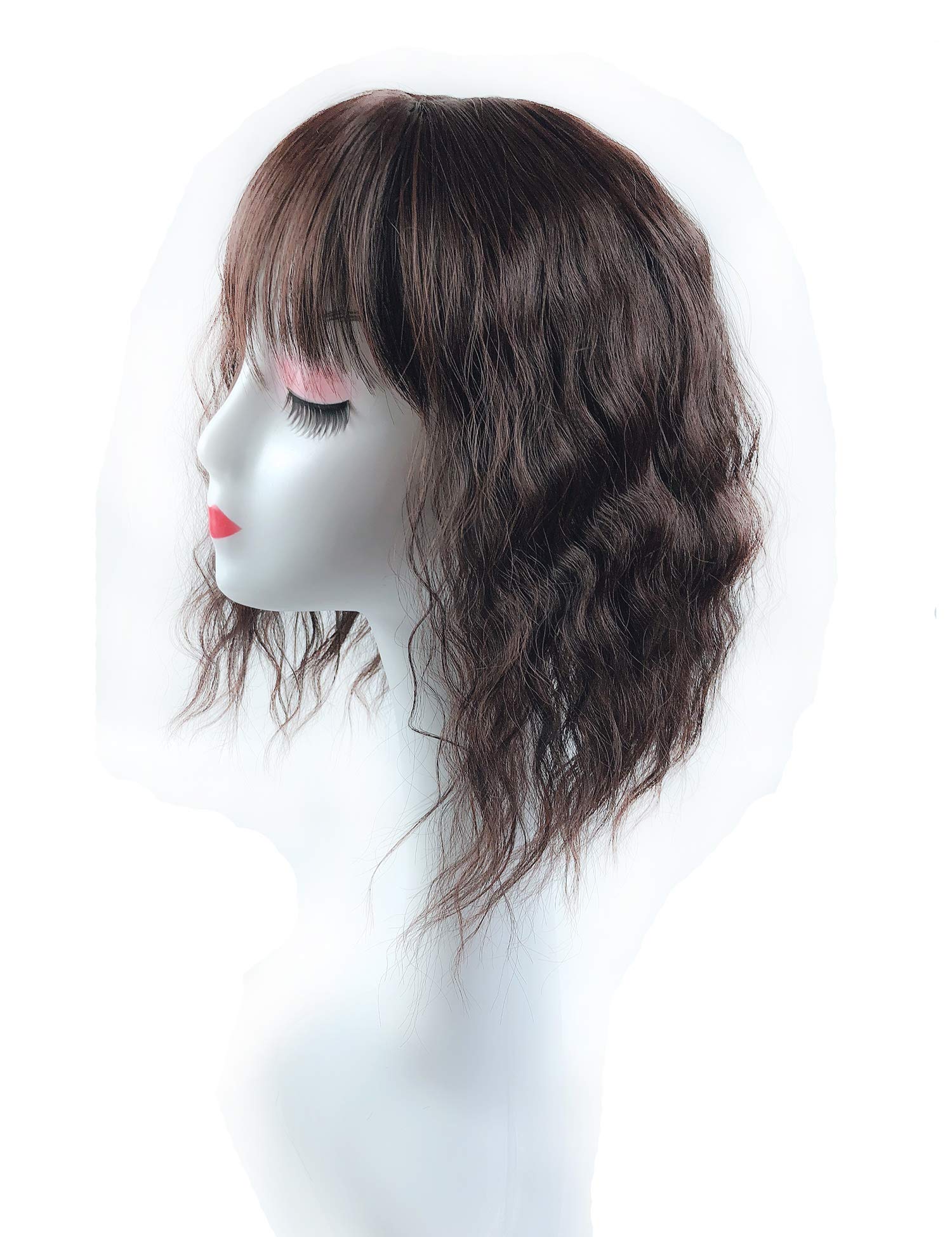 LesafeV Water Wavy Hair Forehead Piece Clip in Middle Part Topper with Choppy Fringe Thin/35cm, Dark Brown