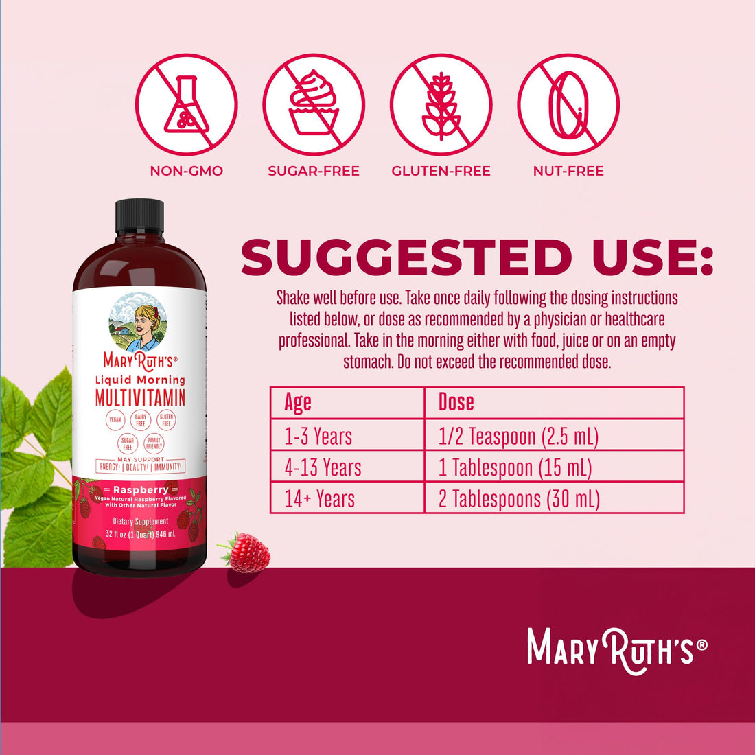 MaryRuth Organics Multivitamin for Women Men & Kids | Vegan, Sugar Free | Womens Multivitamin & Multimineral | Beauty & Energy Women's Multivitamin | Non-GMO | 32 Fl Oz