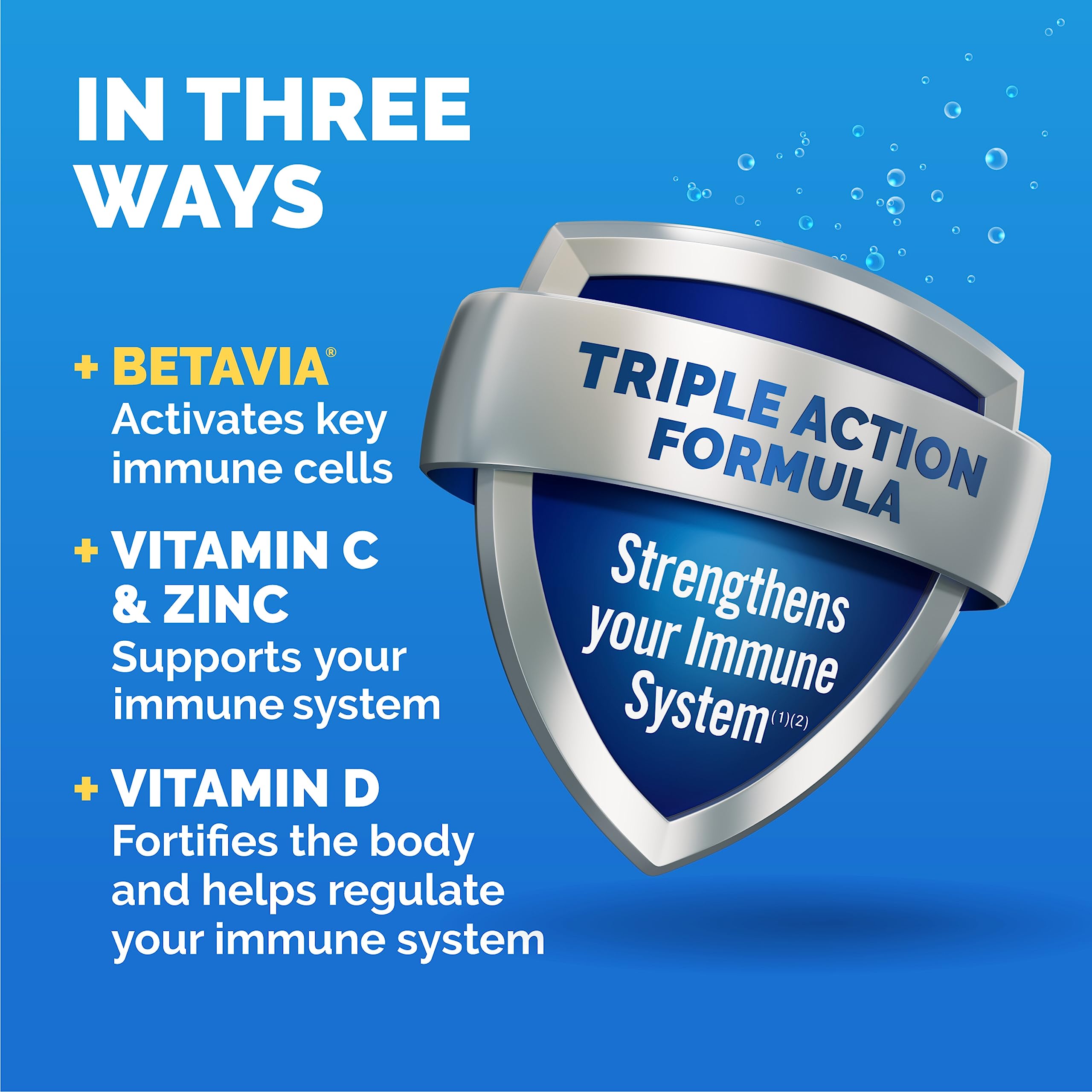 Emergen-C Immune+ Triple Action Immune Support Powder, BetaVia (R), 1000mg Vitamin C, B Vitamins, Vitamin D and Antioxidants, Super Orange – 30 Count (Pack of 1)